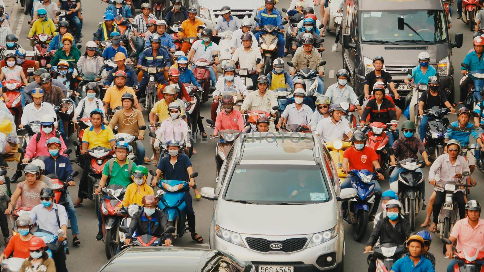 Peak hour. Dense traffic in Ho Chi Minh City. Vietnam