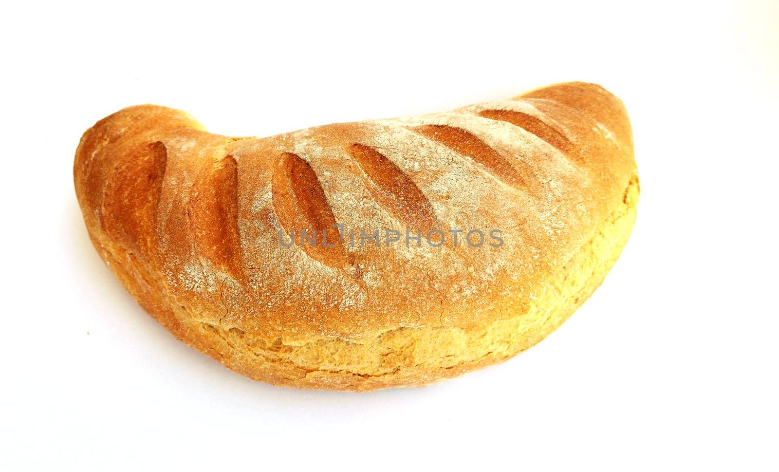 Freshly baked bread on white background