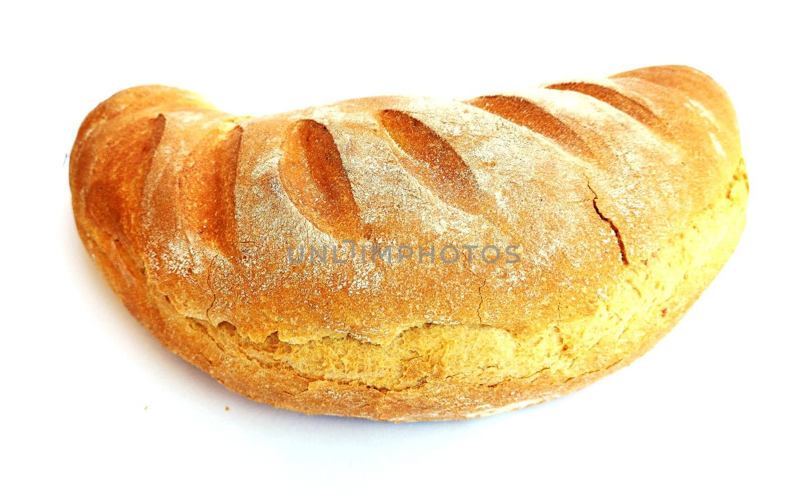 Freshly baked bread on white background