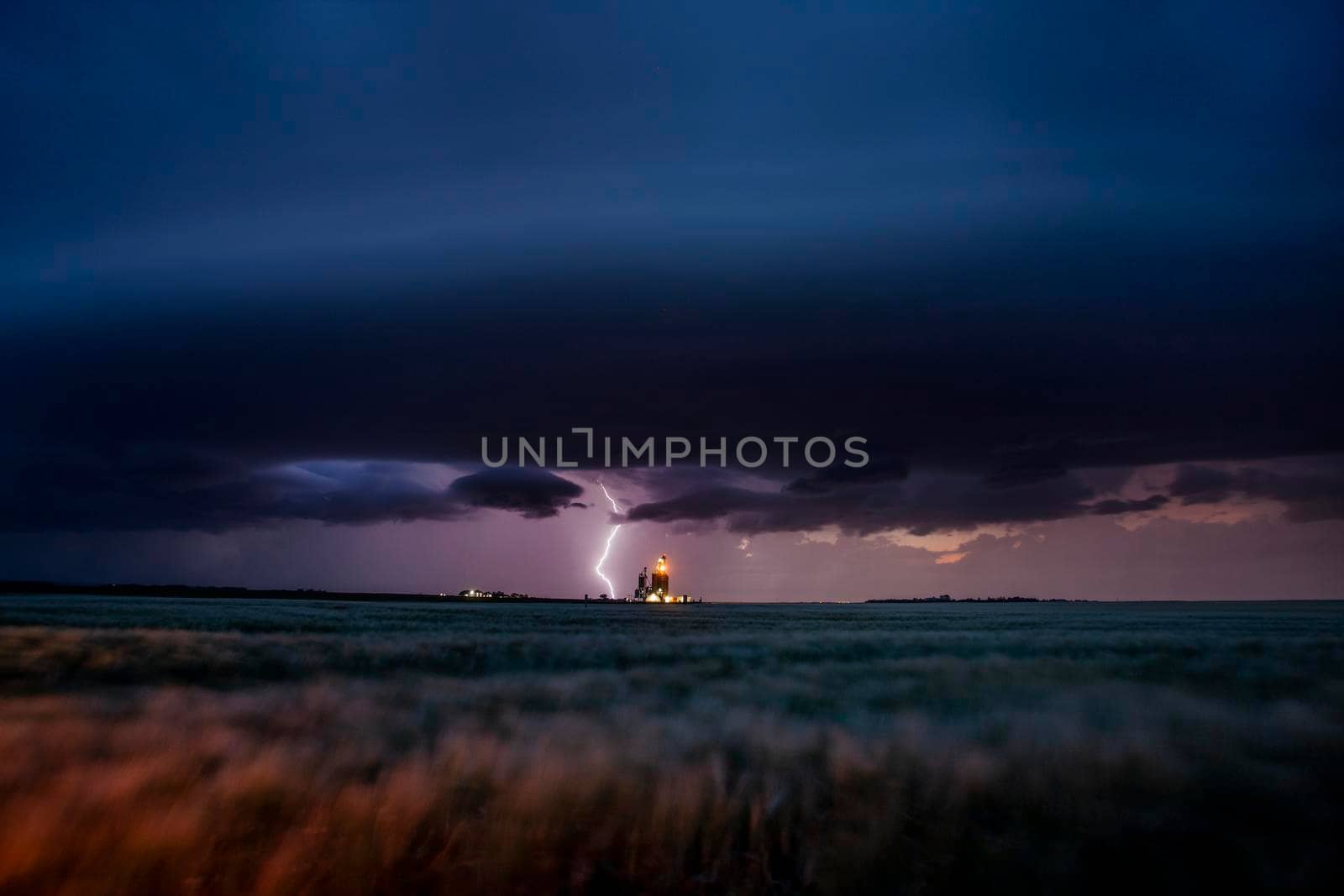 Major lightning Saskatchewan storm in summer rural Canada