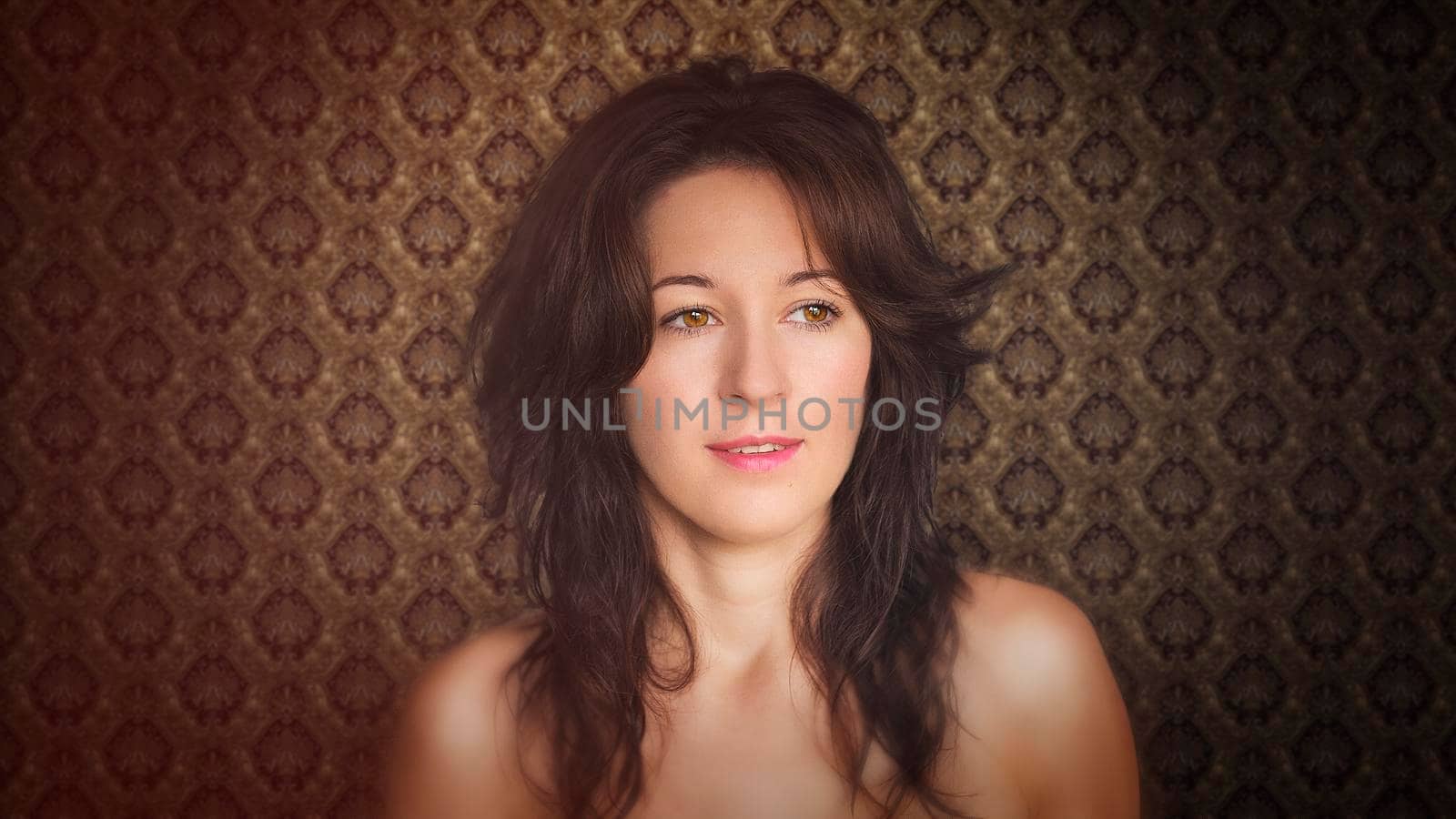 Beautiful woman with gorgeous hair on modern background by marynkin