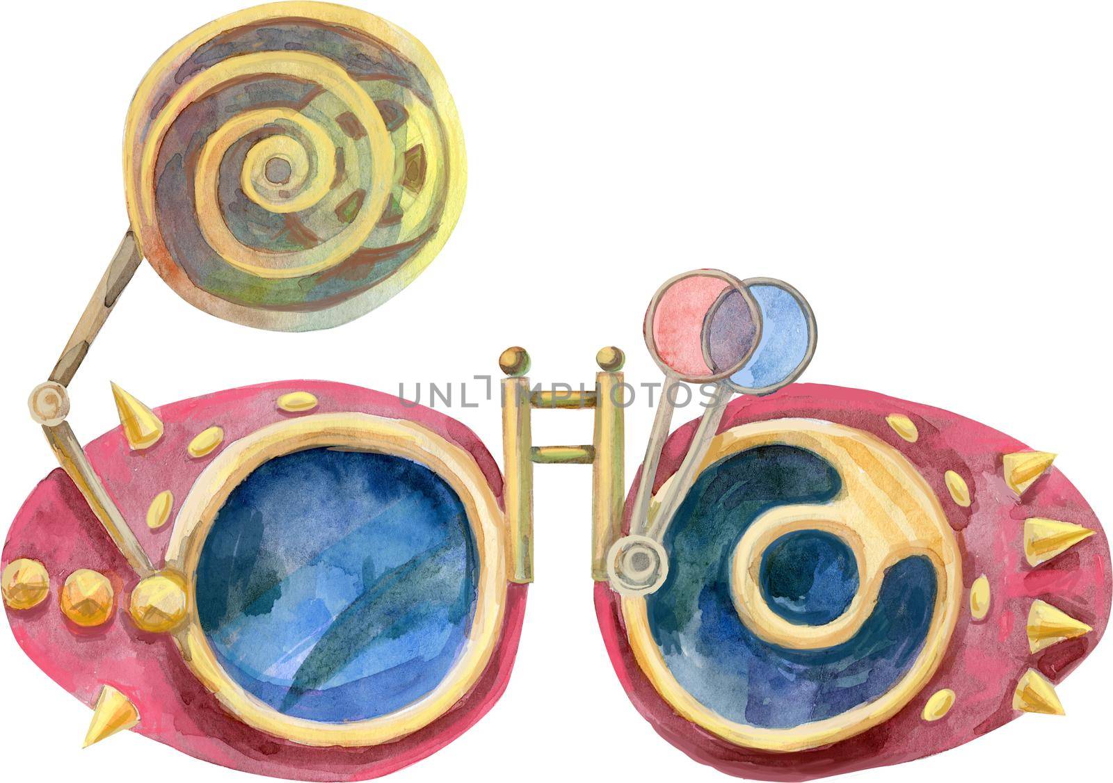 Watercolor metallic steampunk glasses, isolated old conceptual object by NataOmsk