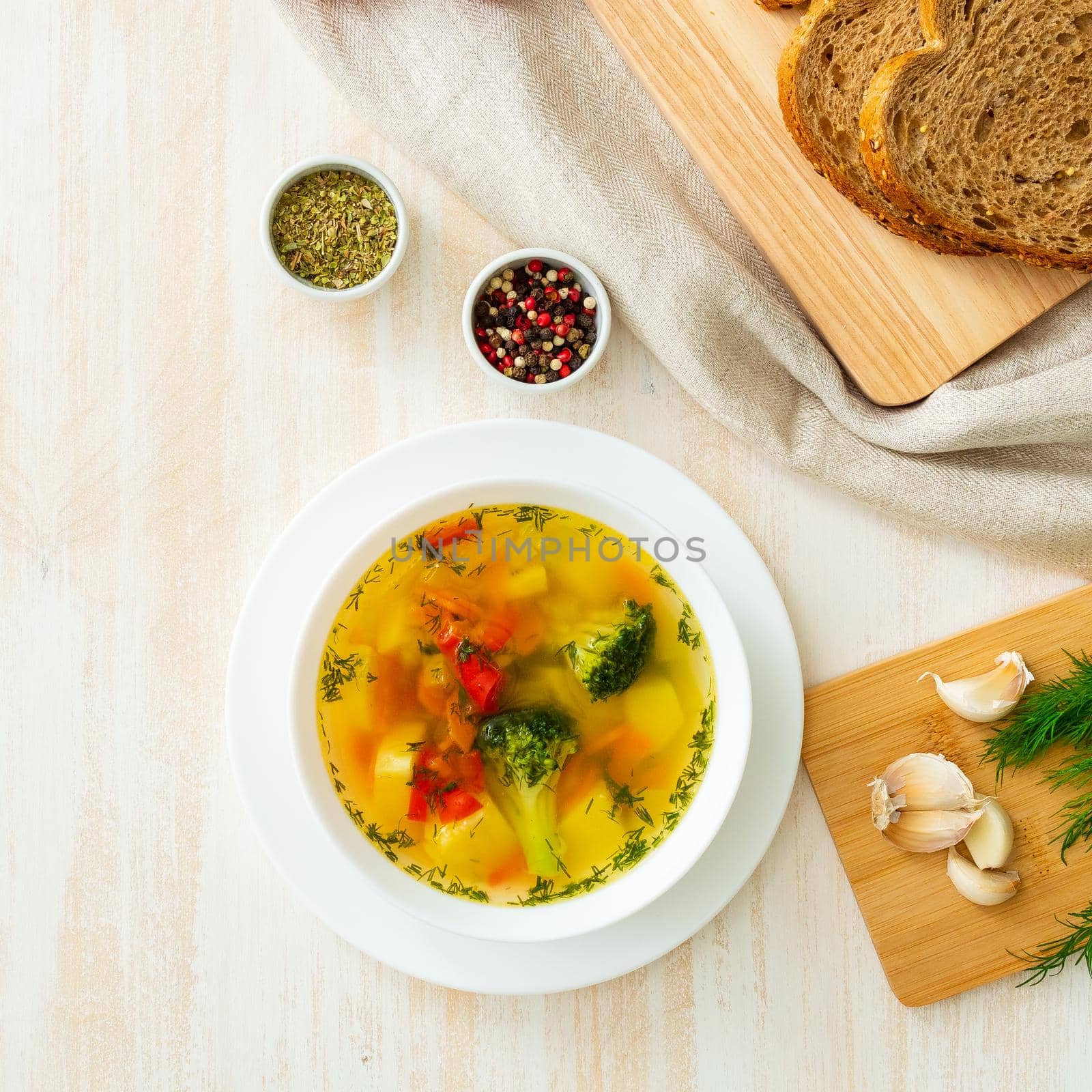 Healthy bright spring vegetable dietary vegetarian soup by NataBene
