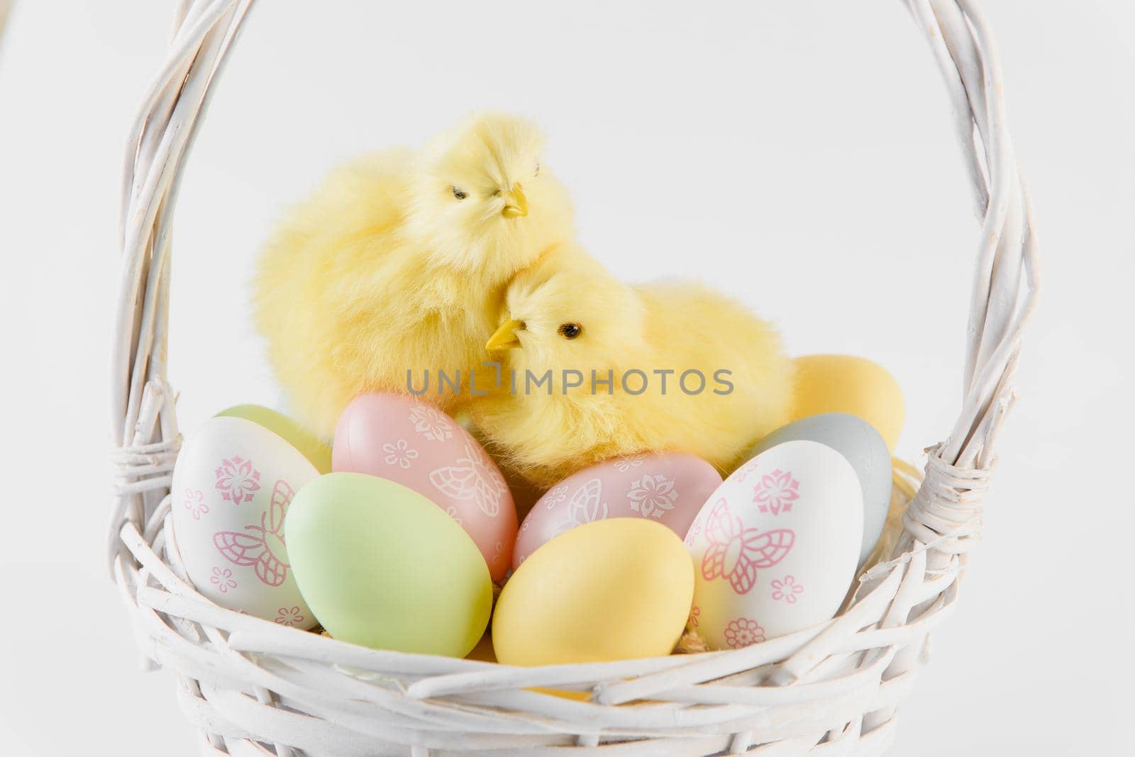 Happy Easter. Congratulatory easter background. Easter eggs and flowers by Rabizo