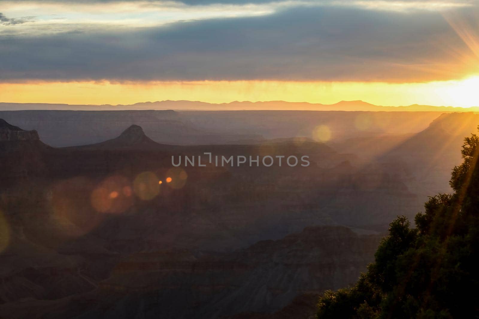 Grand Canyon lens flares in early morning light