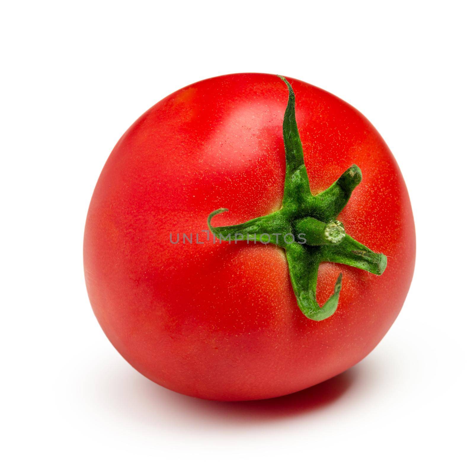 Ripe red tomato isolated on white background. Close up.
