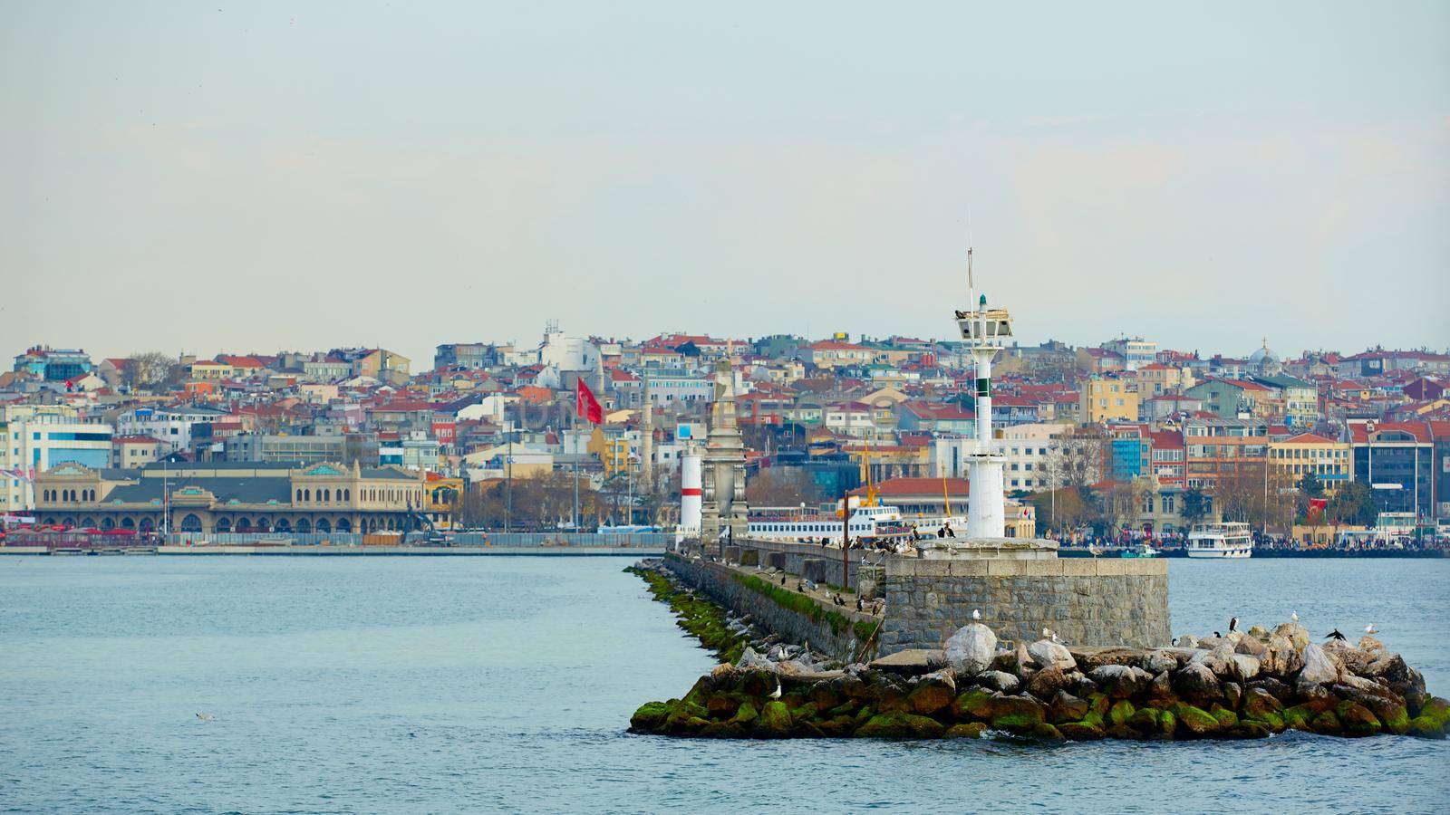 Istanbul Kadikoy Inciburnu Feneri Lighthouse. Located in Bosphorus at the head of the Inciburn Break, Kadikyo Harbor.