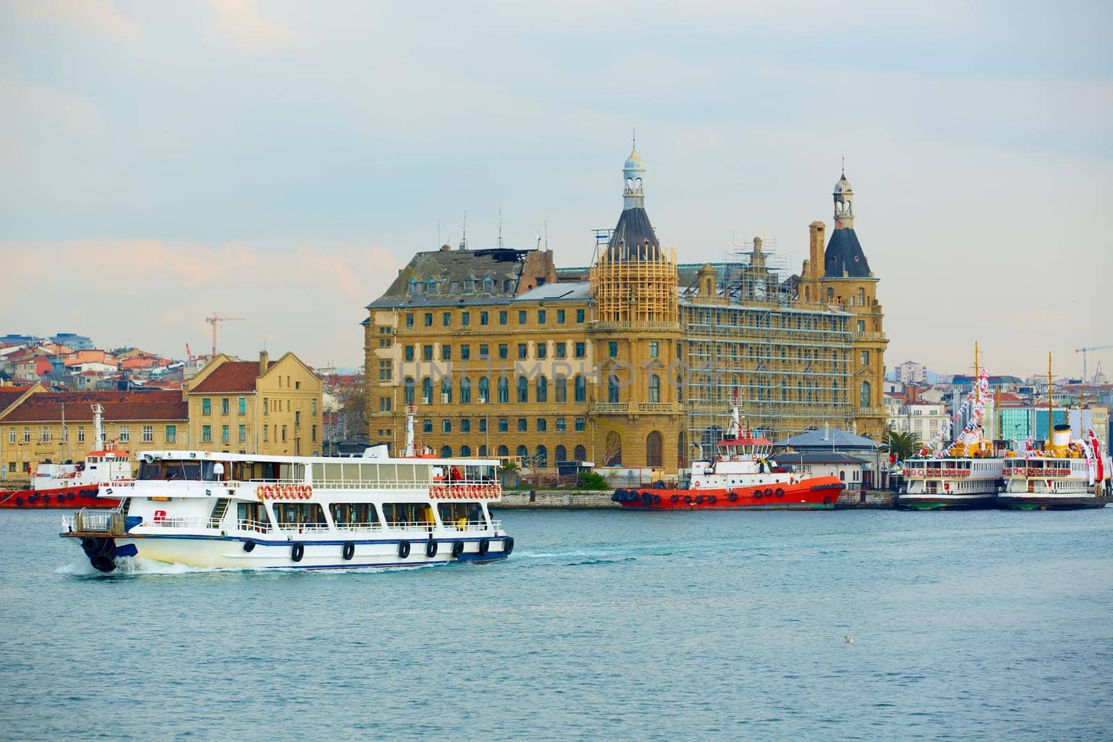 Passenger ships in the Kadikoy sea port, Istanbul, Turkey.