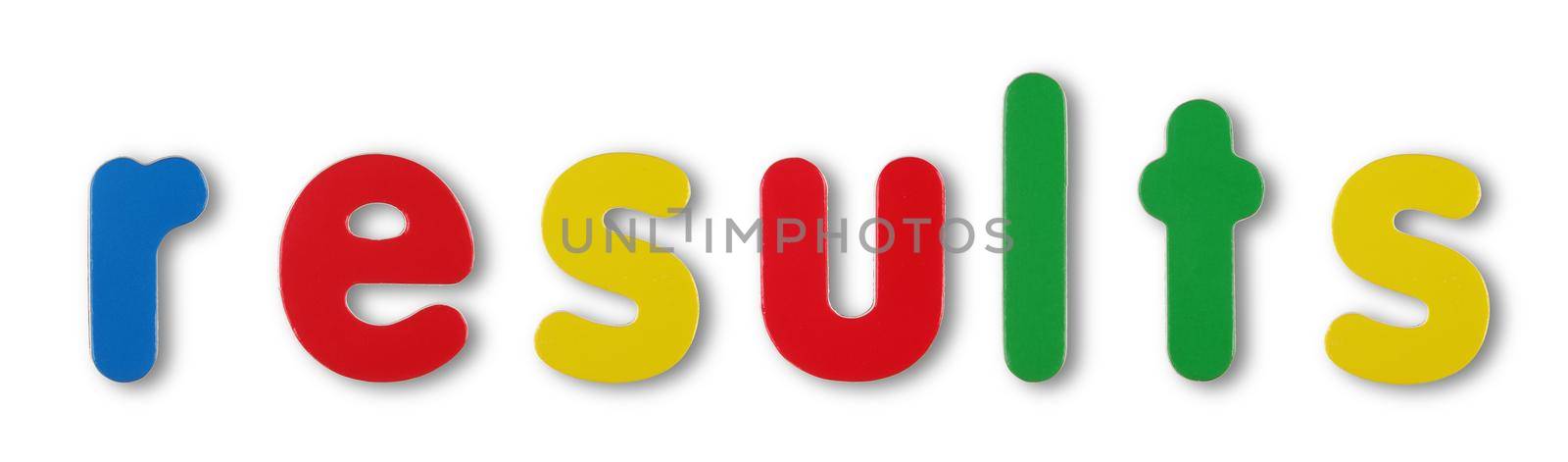 Results coloured magnetic letters on white with clipping path to remove shadow
