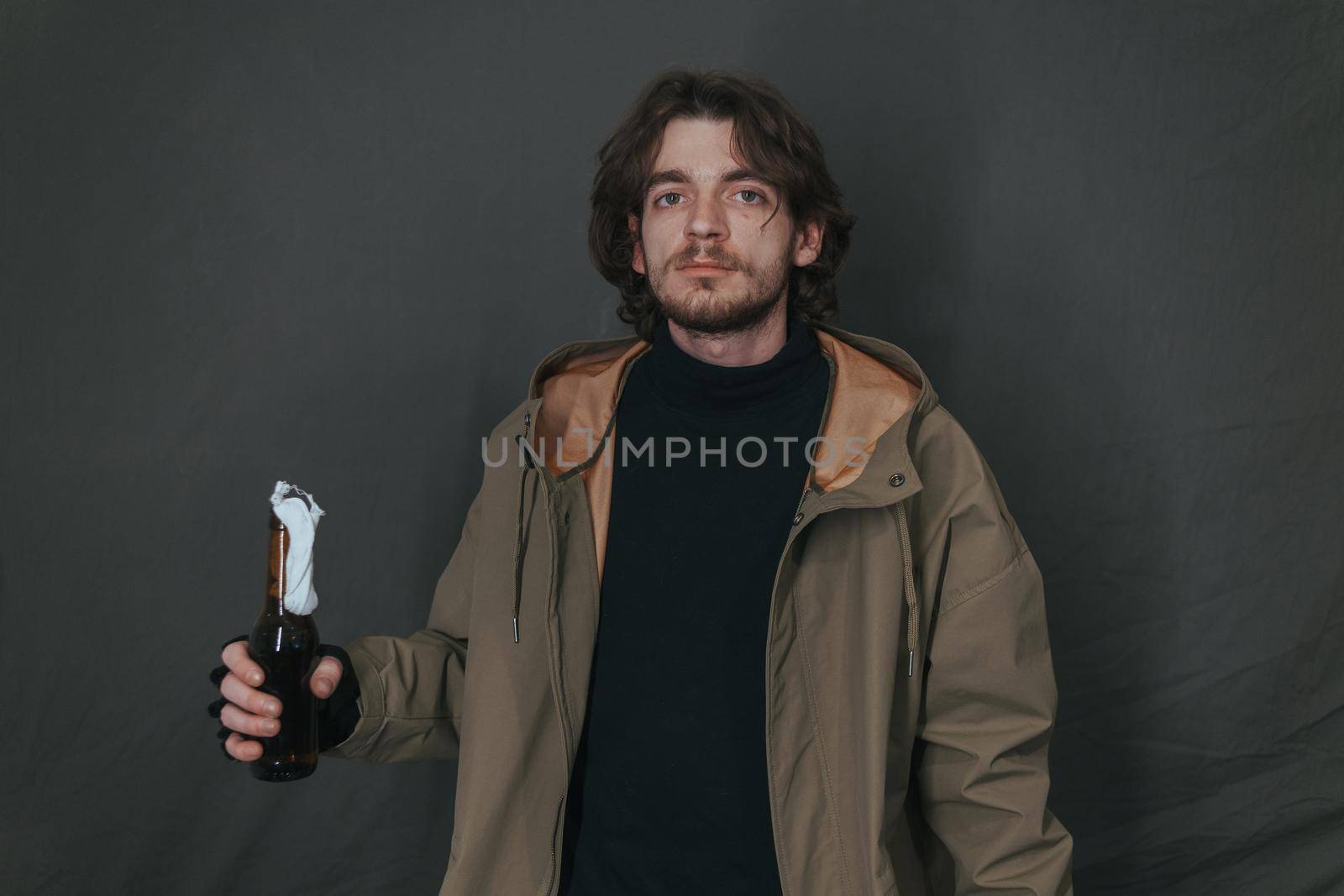 Ukrainian man with molotov ready to throw