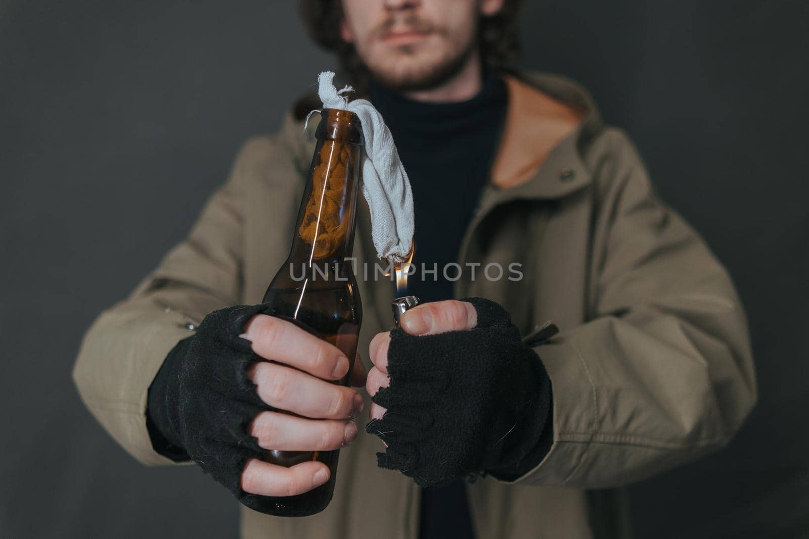 Ukrainian man with molotov ready to throw