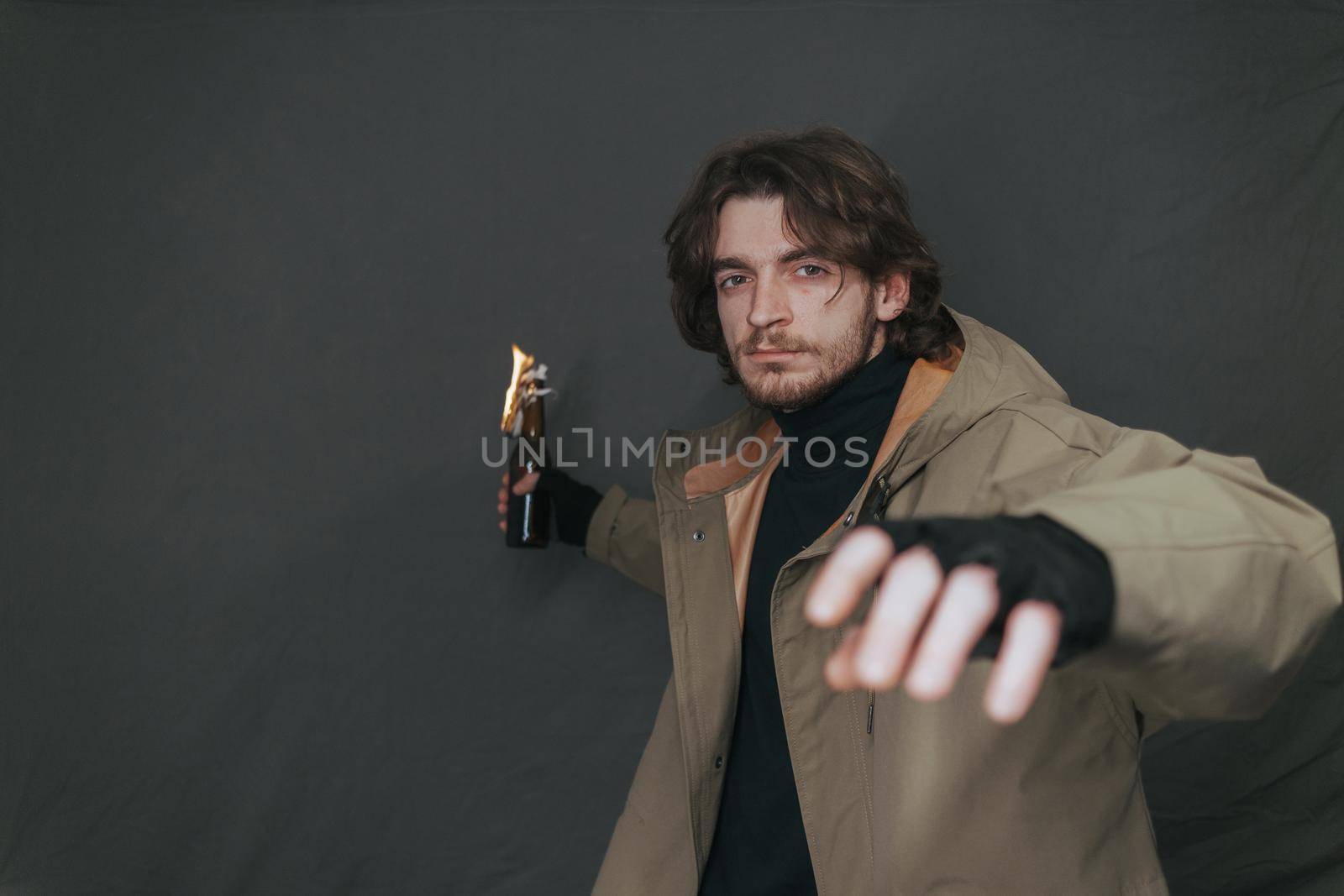 Ukrainian man with molotov ready to throw