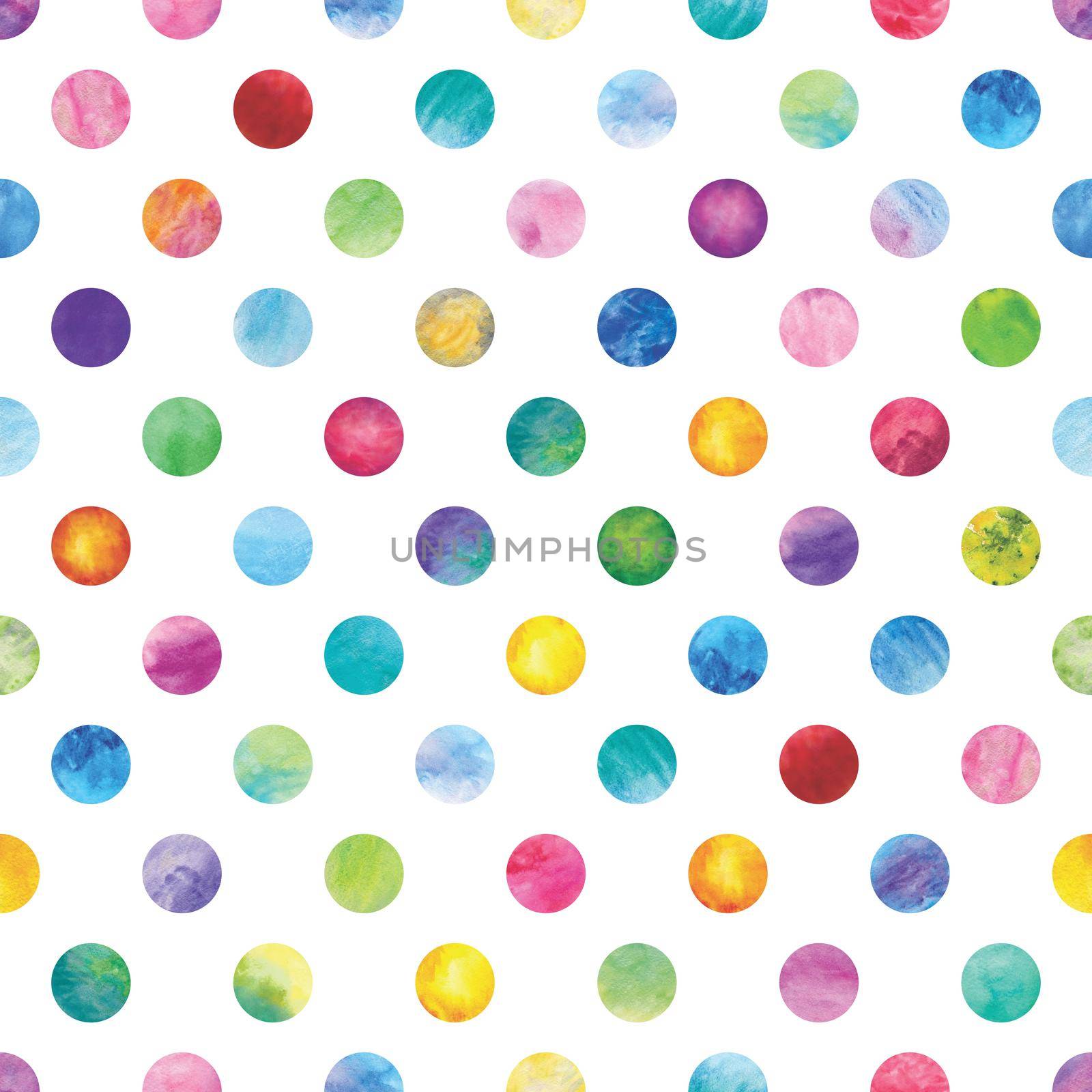 Seamless watercolor texture with colorful circles on white background