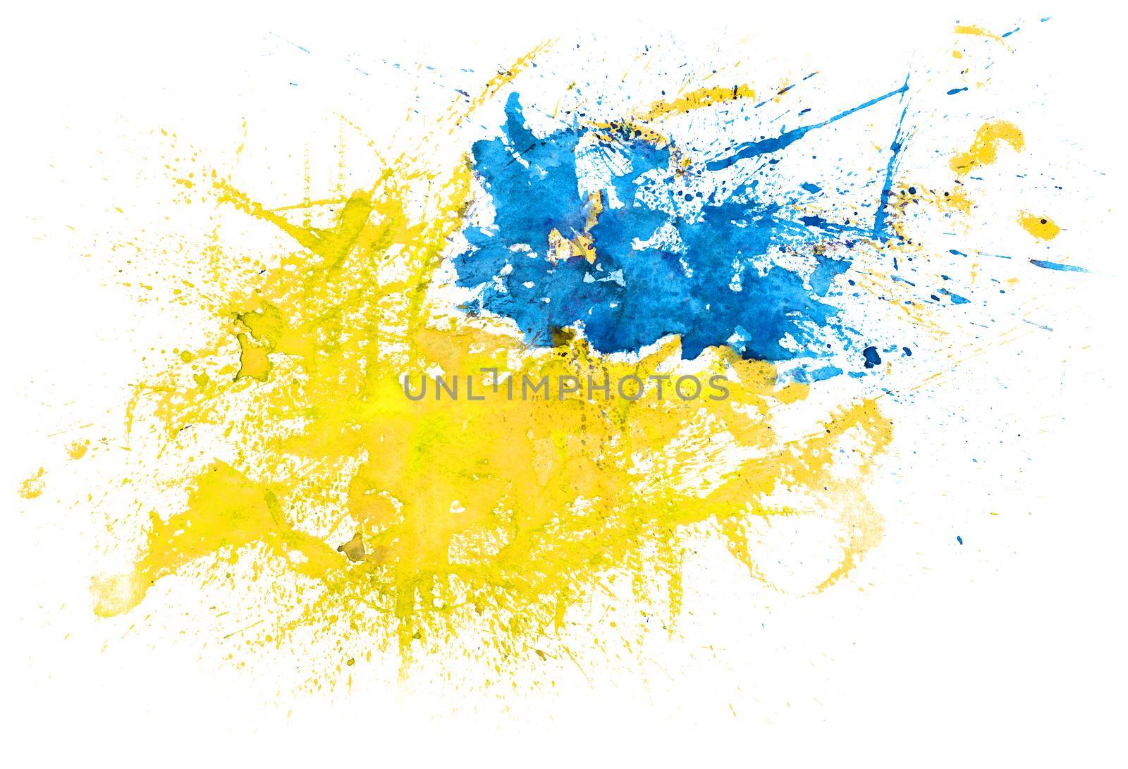 Ukrainian flag emotionally splashed watercolor abstract painting by kisika
