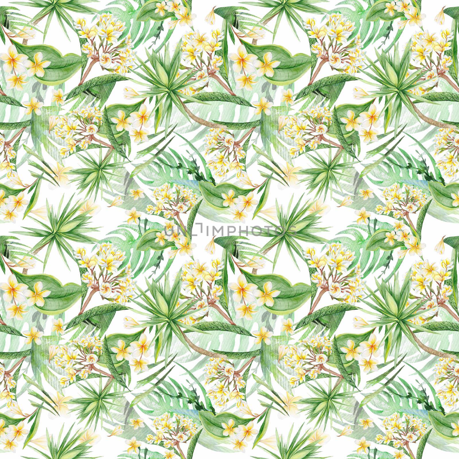 Watercolor Floral Exotic Tropical Seamless Eco Pattern by kisika