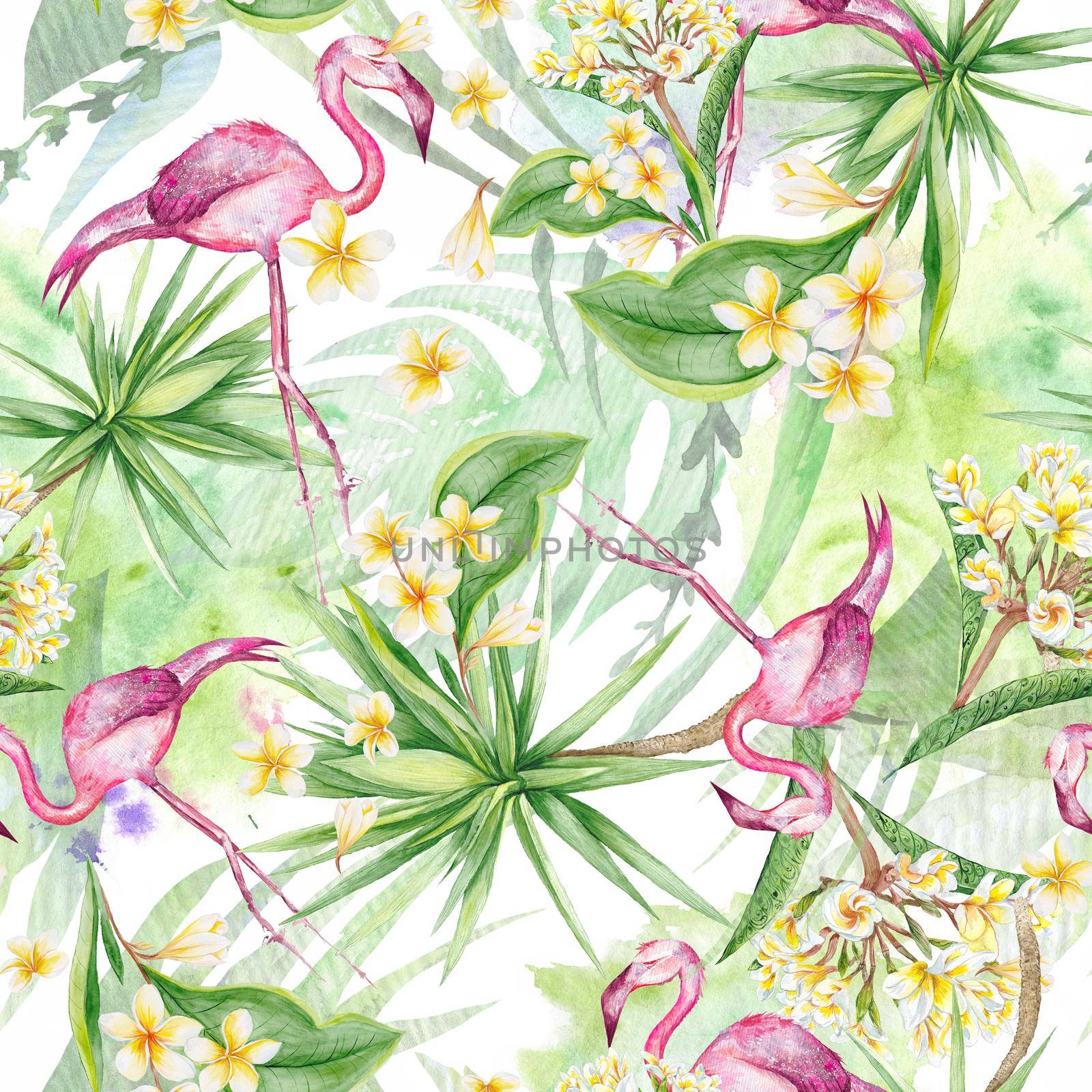 Watercolor Floral Exotic Tropical Seamless Funny Pattern by kisika