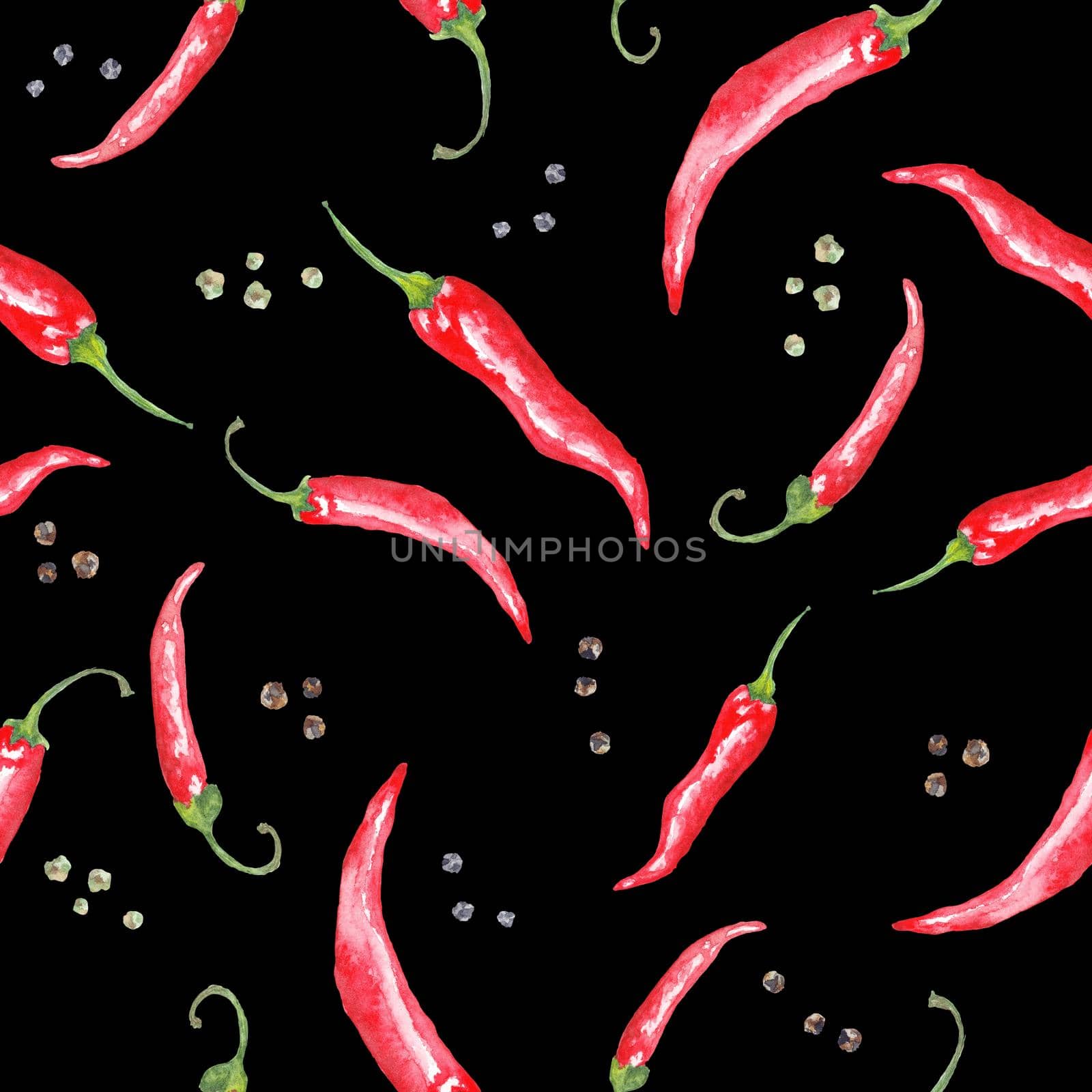 Hot chilli pepper hand painted watercolor pattern by kisika