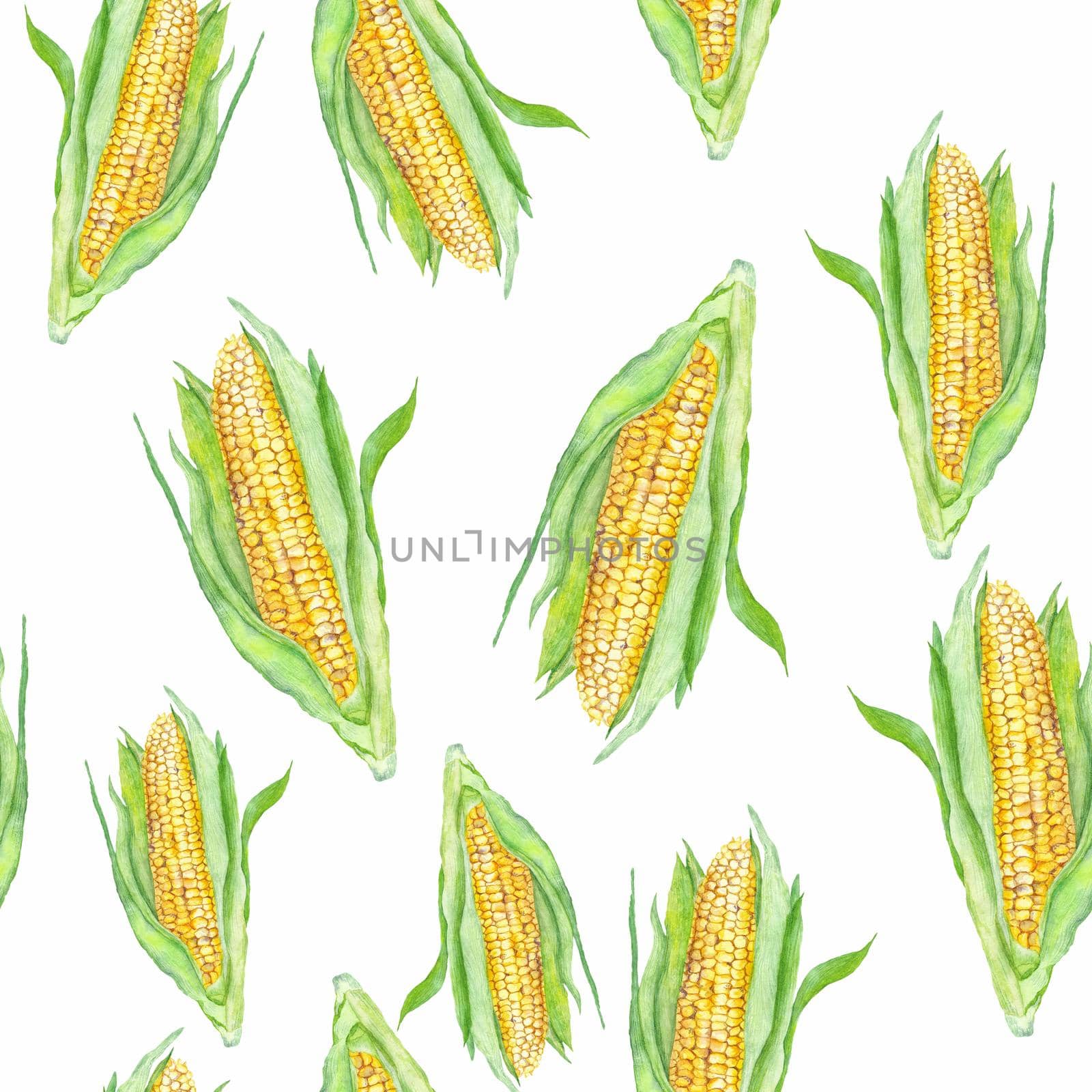 Seamless watercolor background with sweet corn painting by kisika