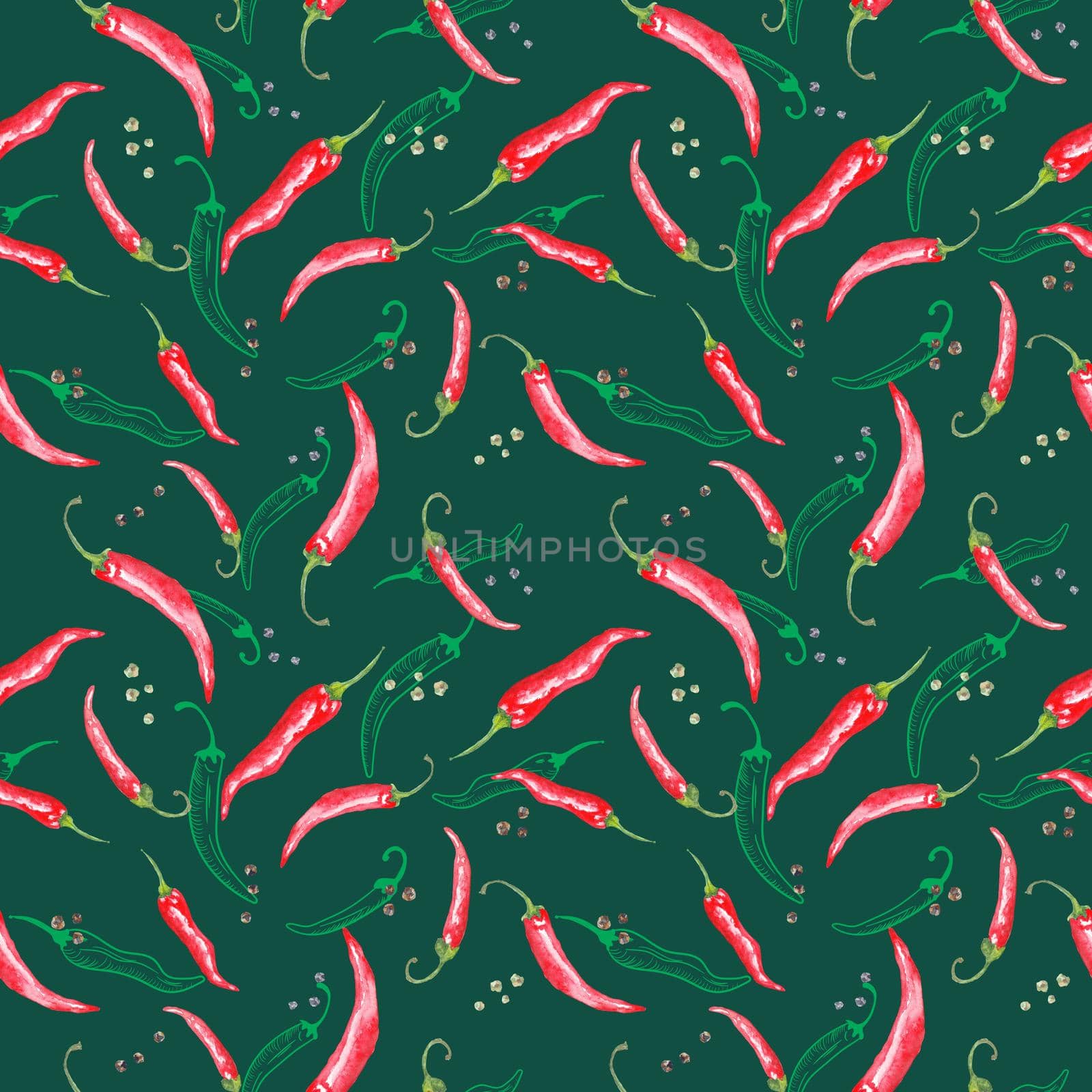 Hot chilli pepper hand painted watercolor pattern by kisika