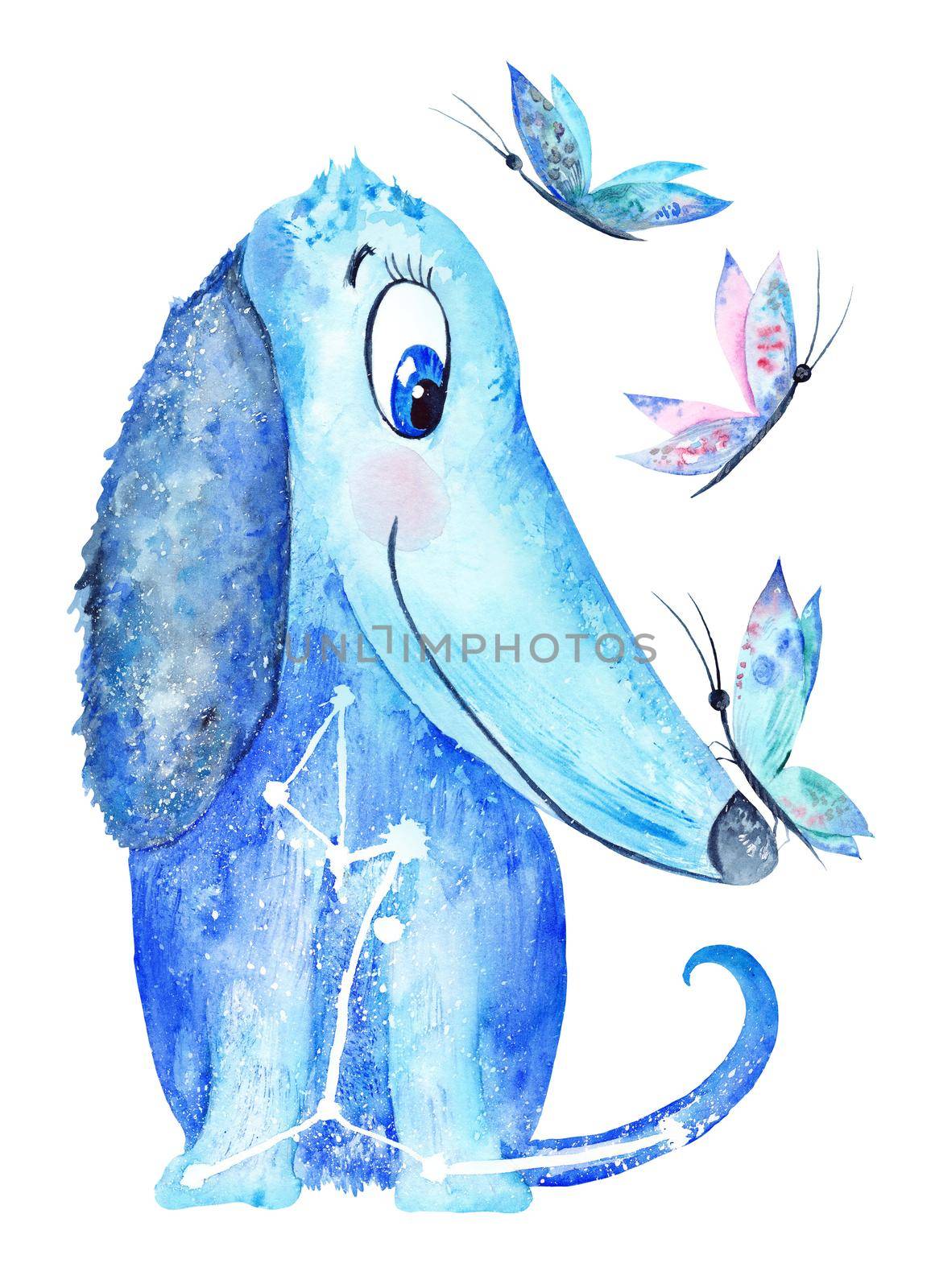 Watercolor Blue Dog Illustration by kisika