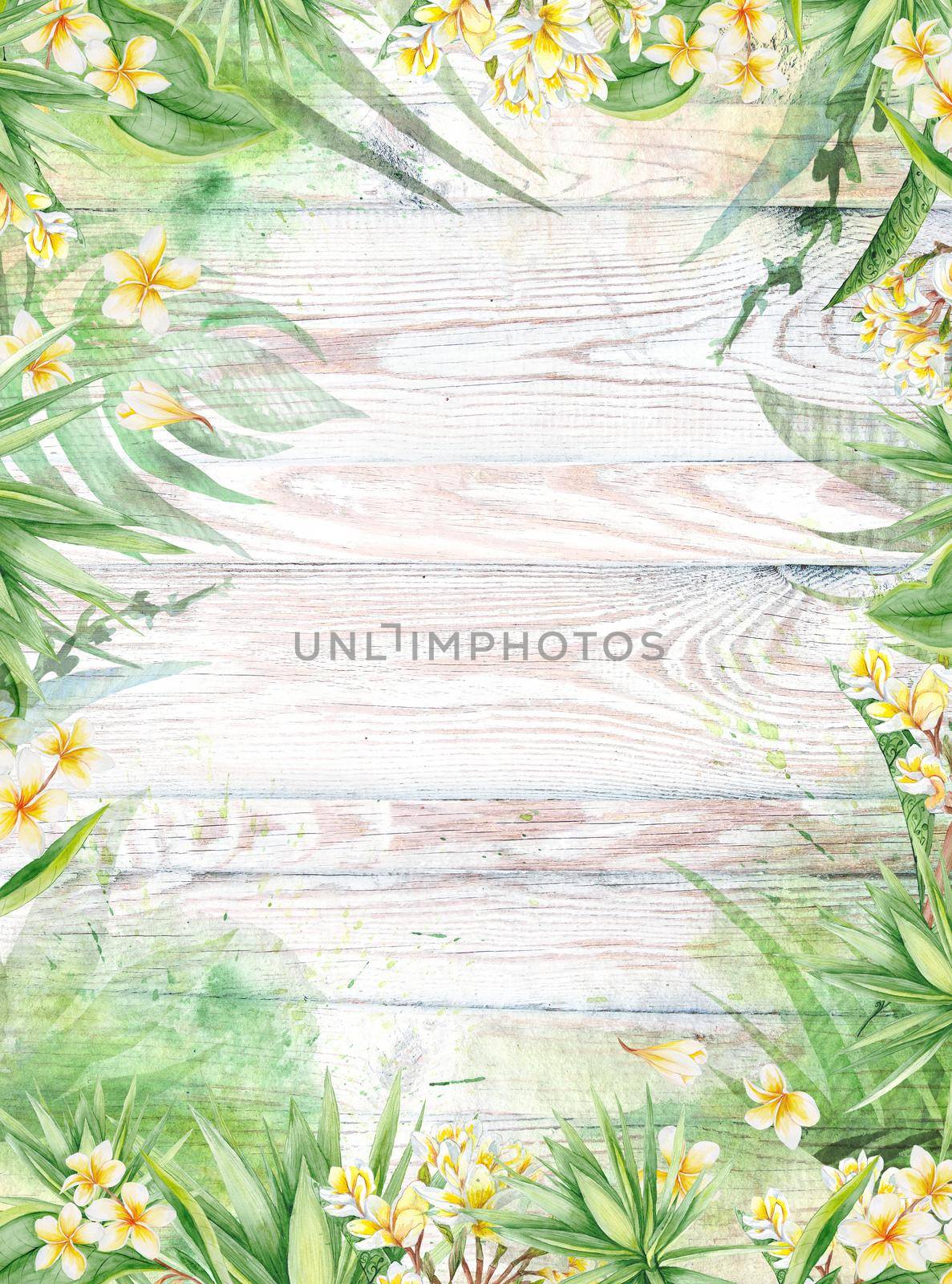 Watercolor Floral Tropical Vintage Wood Card Template by kisika