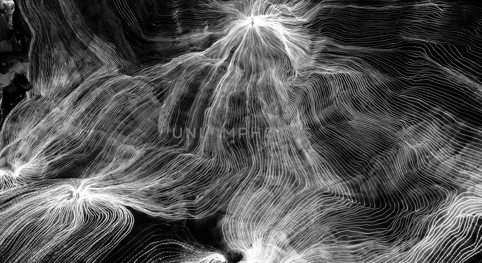 Abstract wave of digital weave lines connecting network dots and dark background by biancoblue