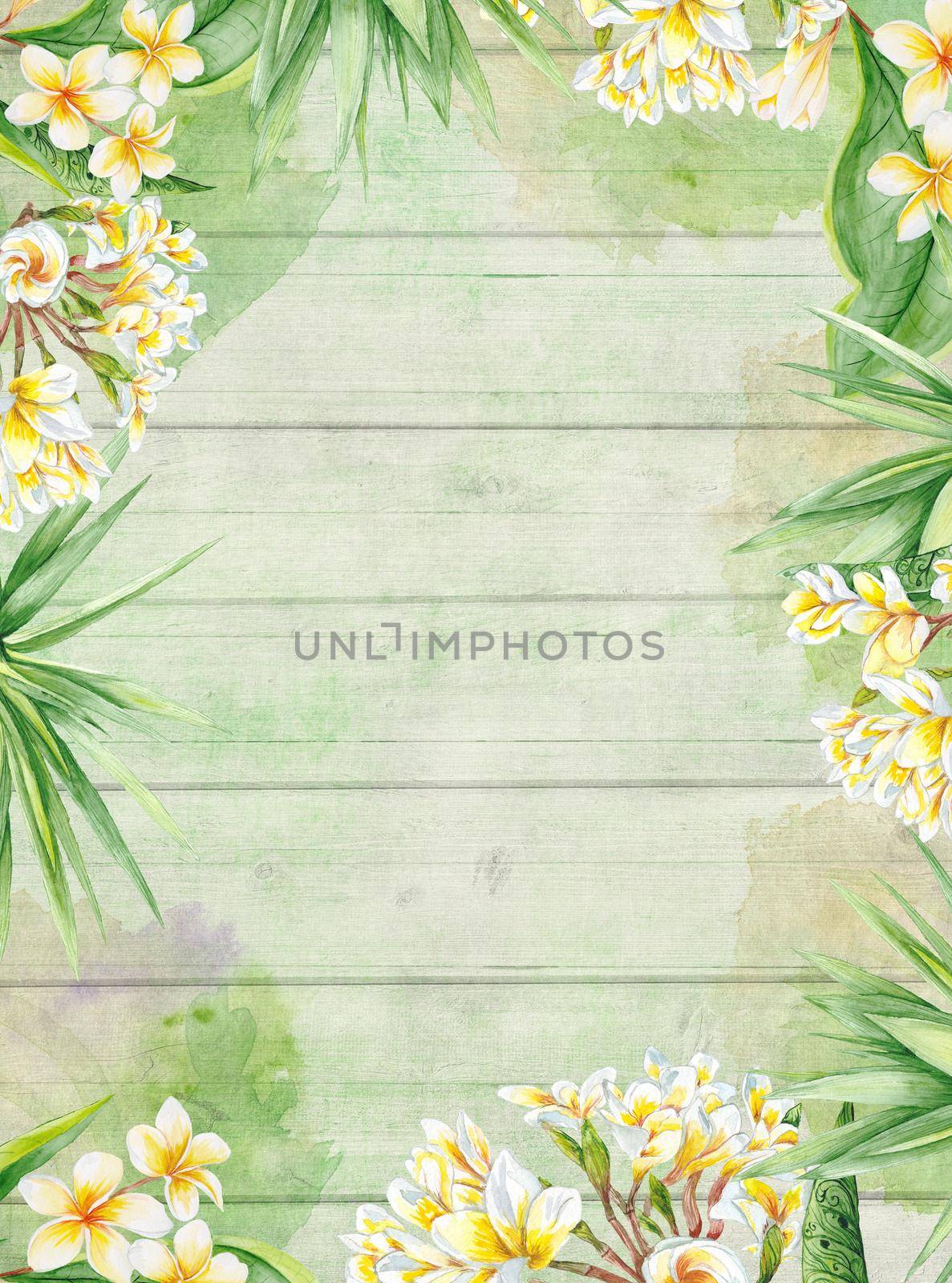 Watercolor Floral Tropical Vintage Wood Card Template by kisika