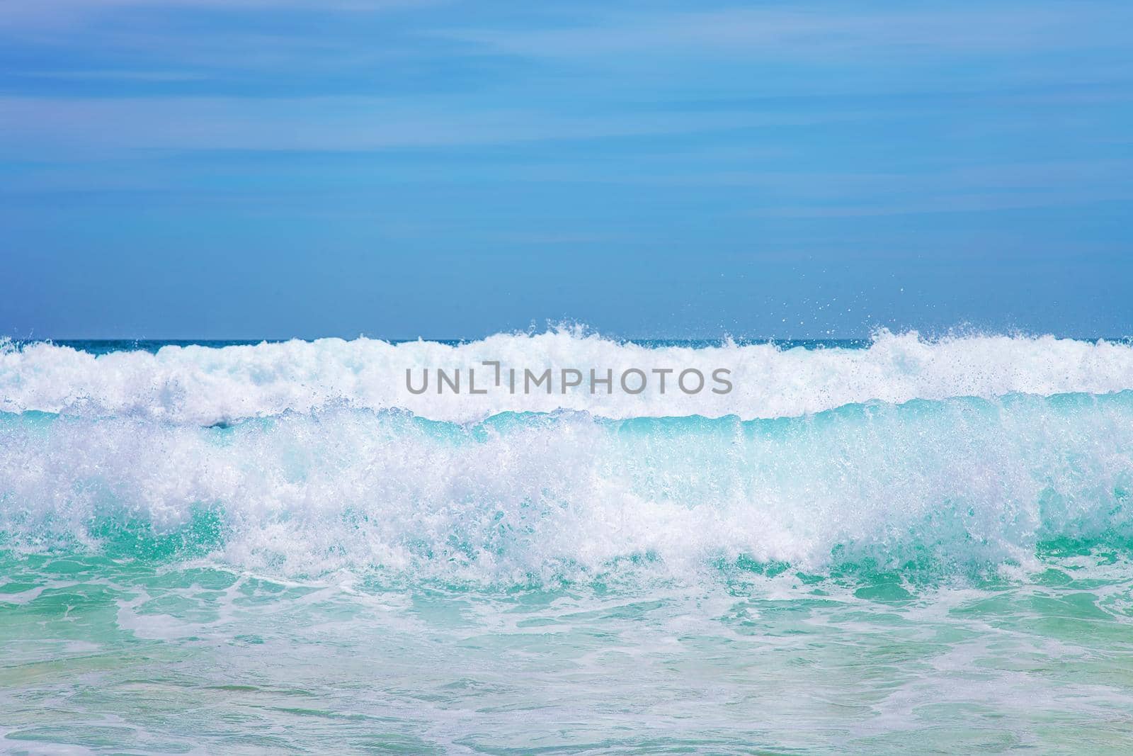 Blue Sea Wave with White Foam and Sky by kisika