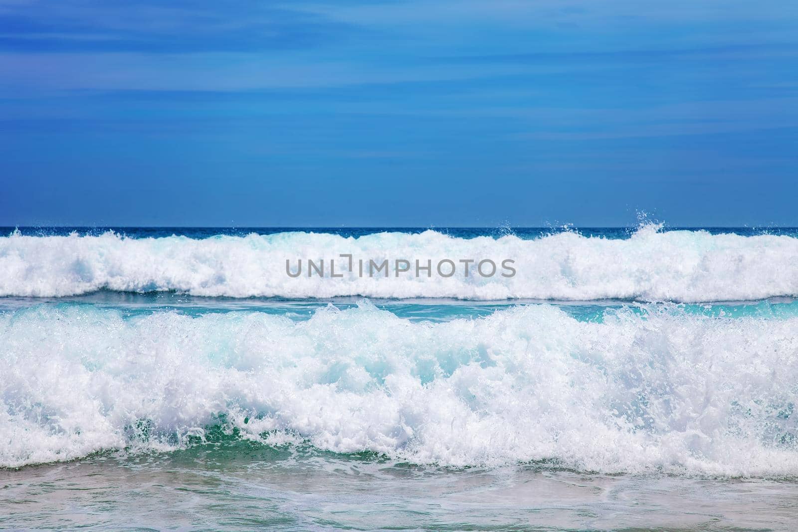 Blue Sea Wave with White Foam and Sky by kisika
