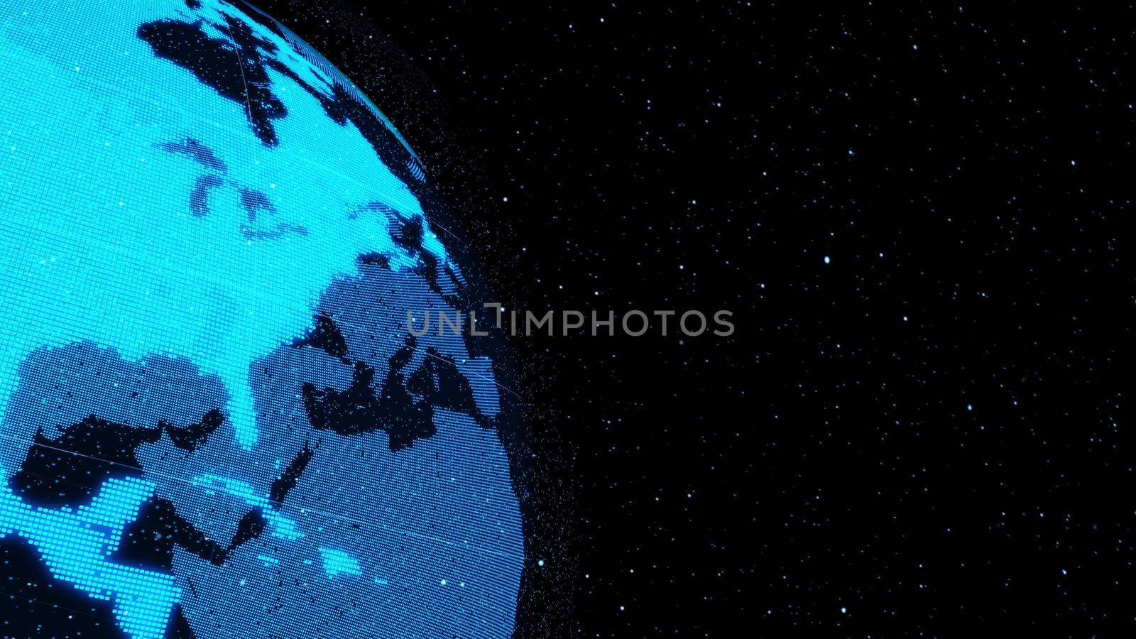 3D Digital orbital earth in cyberspace showing concept of network technology by biancoblue