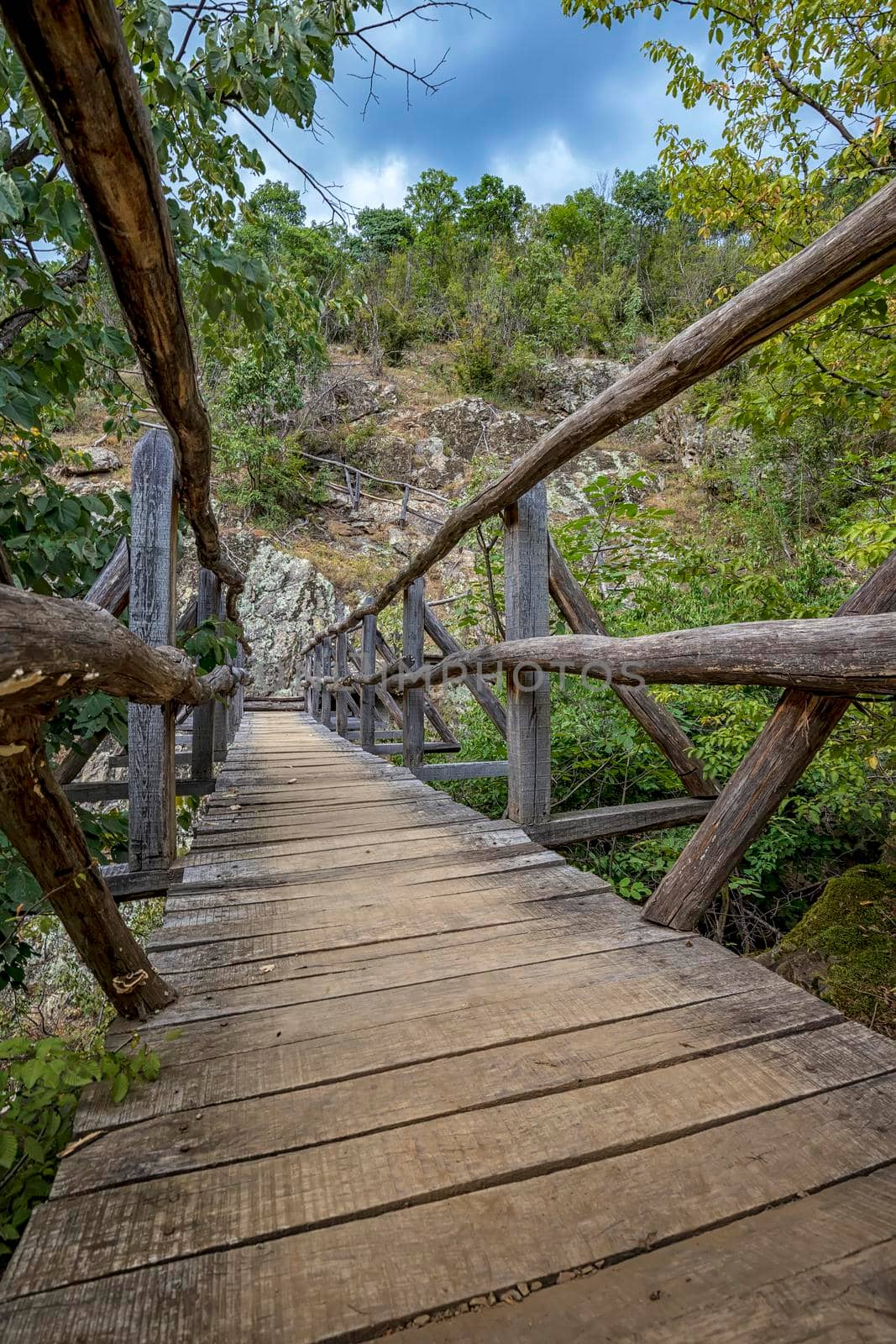 Beautiful wooden hand-made bridge in the Ecopath White River, near Kalofer, Bulgaria. Nature preservation while giving people access is the goal. by EdVal