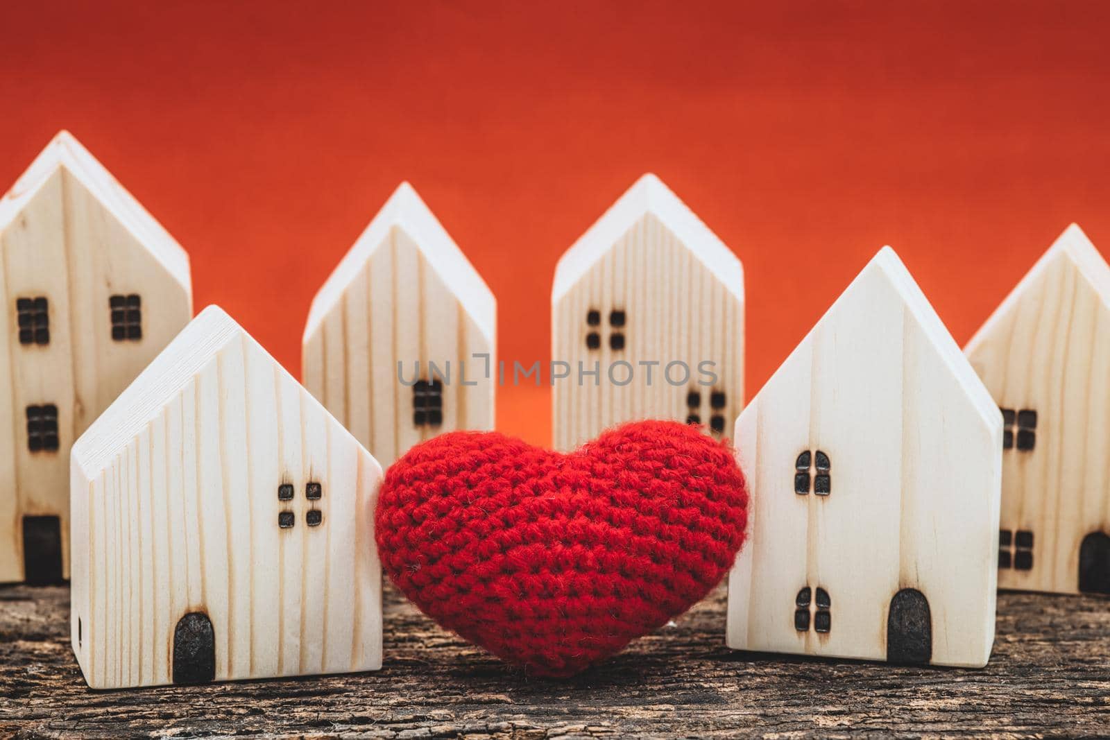 Love heart between two house wood model for stay at home love share support together with healthy good community concept. by qualitystocks