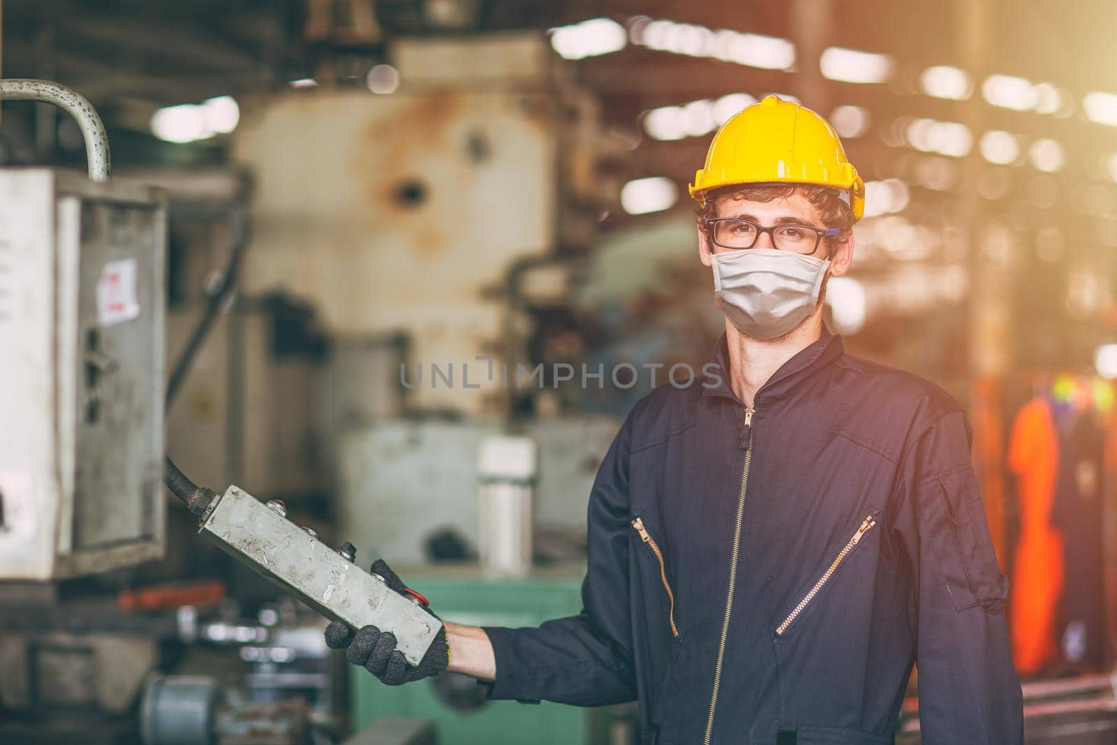 Worker wear disposable face mask for protection Corona Virus Spreading and Smoke dust air pollution filter in factory for healthy labor care. by qualitystocks