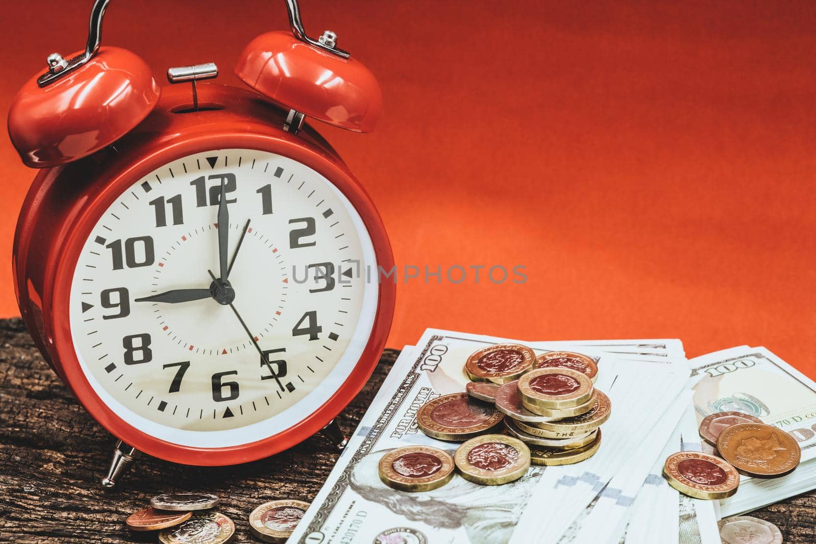 money time clock for business financial times working hours for wealth rich income concept. by qualitystocks