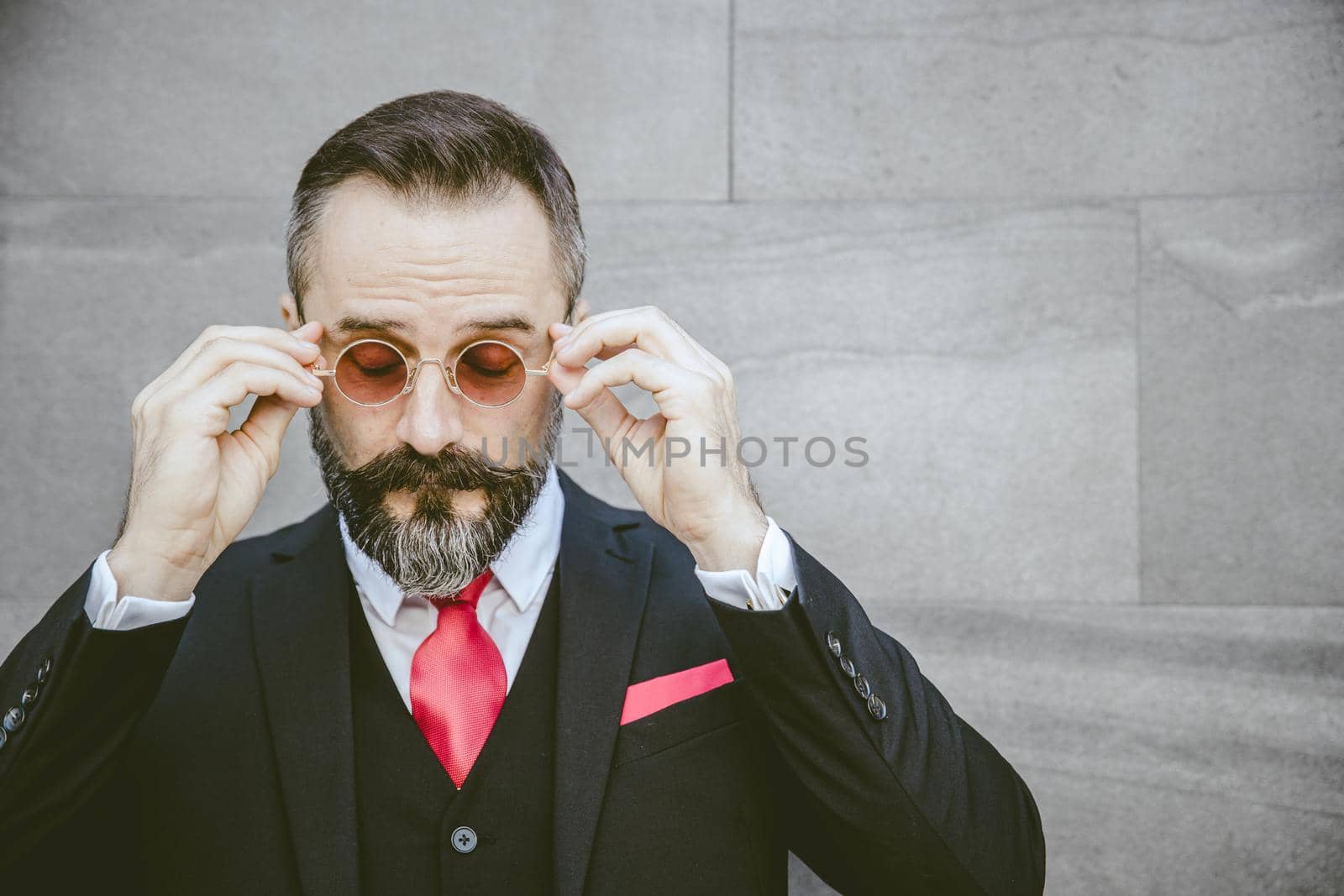 Businessman bearded Latin stylish handsome wearing sunglasses with space for text