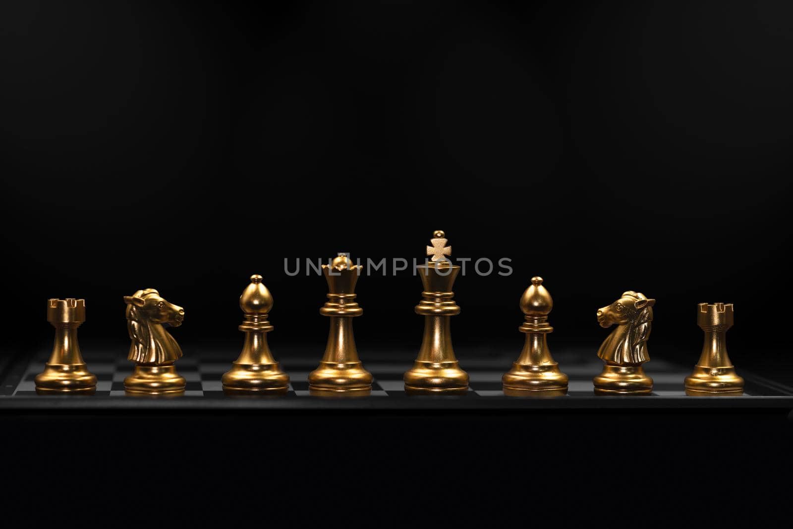 Row of Chess piece used in playing the game of chess. Business play role stand for strong teamwork ready for fight concept.