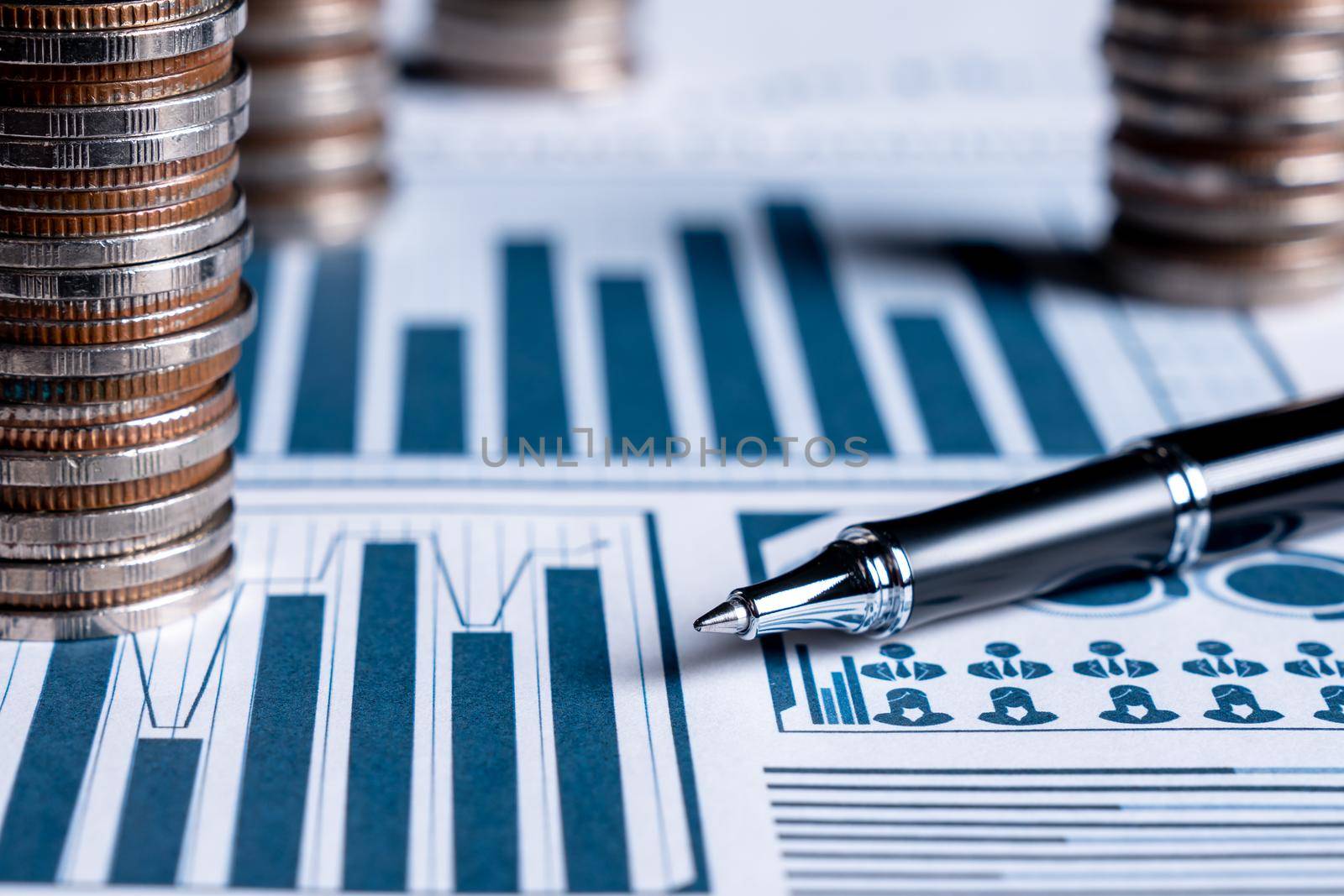 Pile of gold coins stack in finance treasury deposit bank account for saving . Concept of corporate business economy and financial growth by investment in valuable asset to gain cash revenue profit .