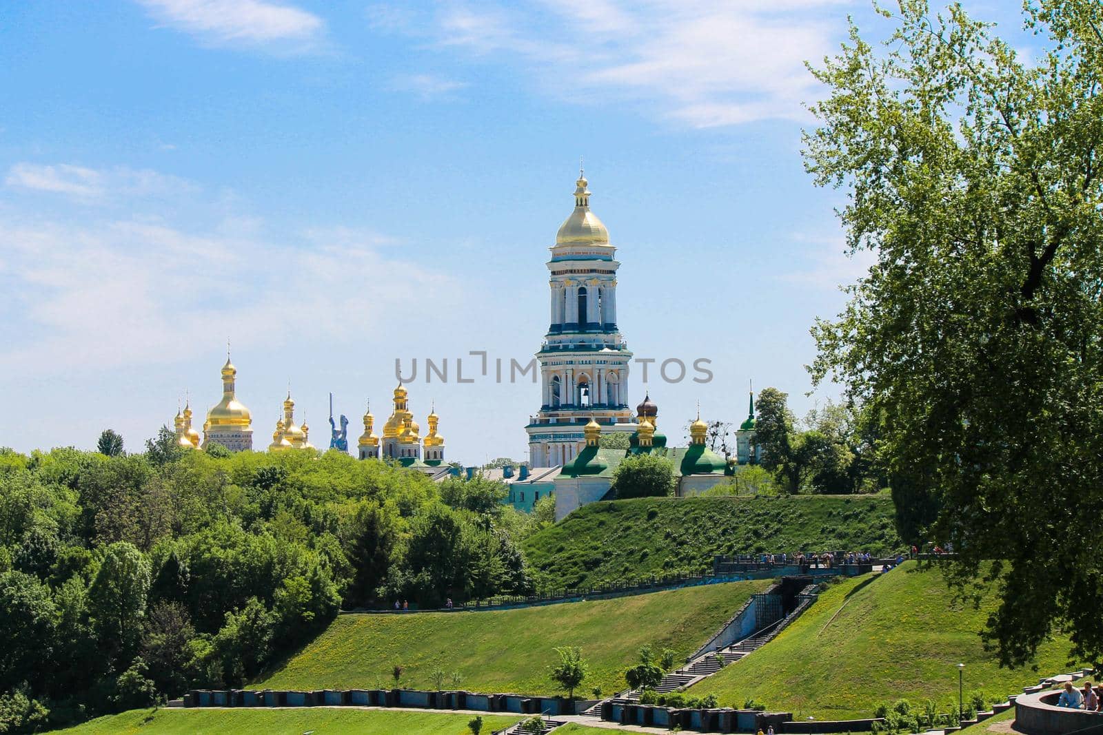 View of the hills of the Kiev-Pechersk Lavra on a sunny day. High quality photo