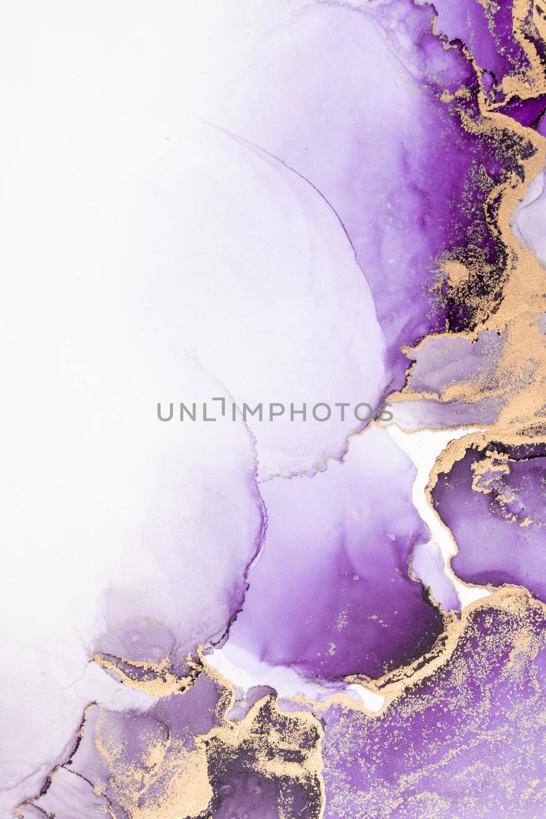 Purple gold abstract background of marble liquid ink art painting on paper . by biancoblue