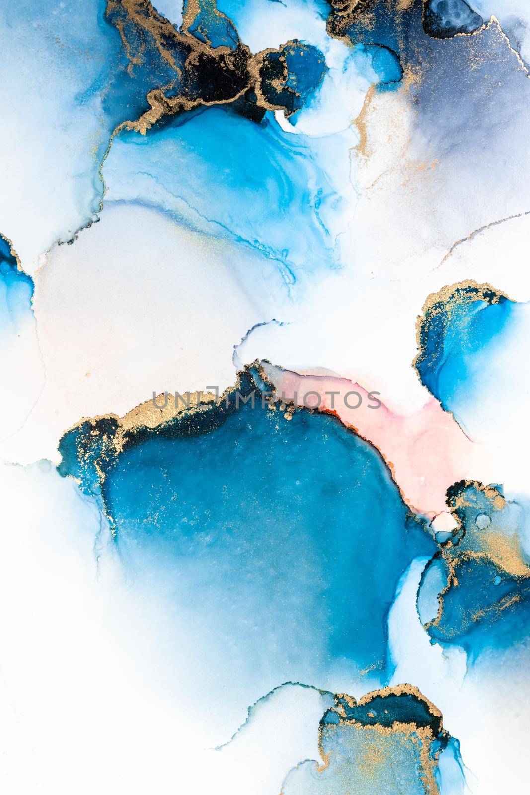 Luxury blue abstract background of marble liquid ink art painting on paper . Image of original artwork watercolor alcohol ink paint on high quality paper texture .