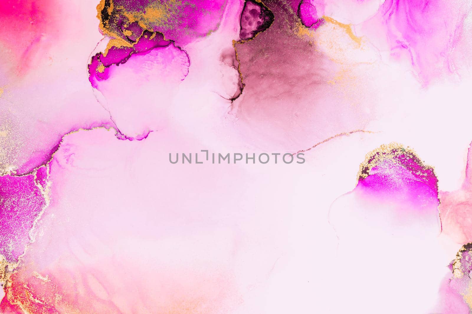 Pink gold abstract background of marble liquid ink art painting on paper . Image of original artwork watercolor alcohol ink paint on high quality paper texture .
