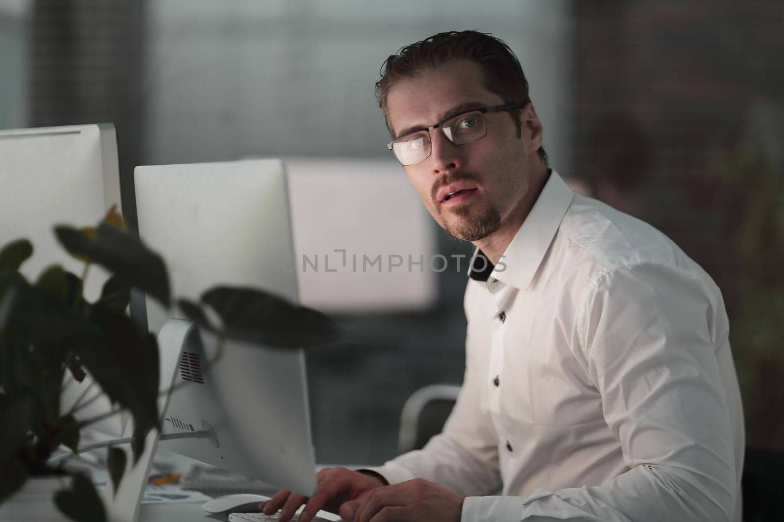 close up.businessman sitting at his Desk.business people
