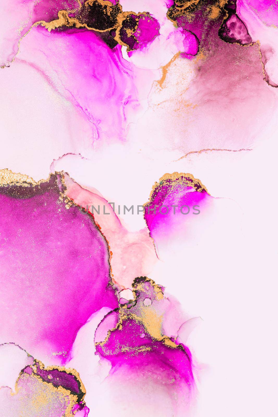 Pink gold abstract background of marble liquid ink art painting on paper . Image of original artwork watercolor alcohol ink paint on high quality paper texture .