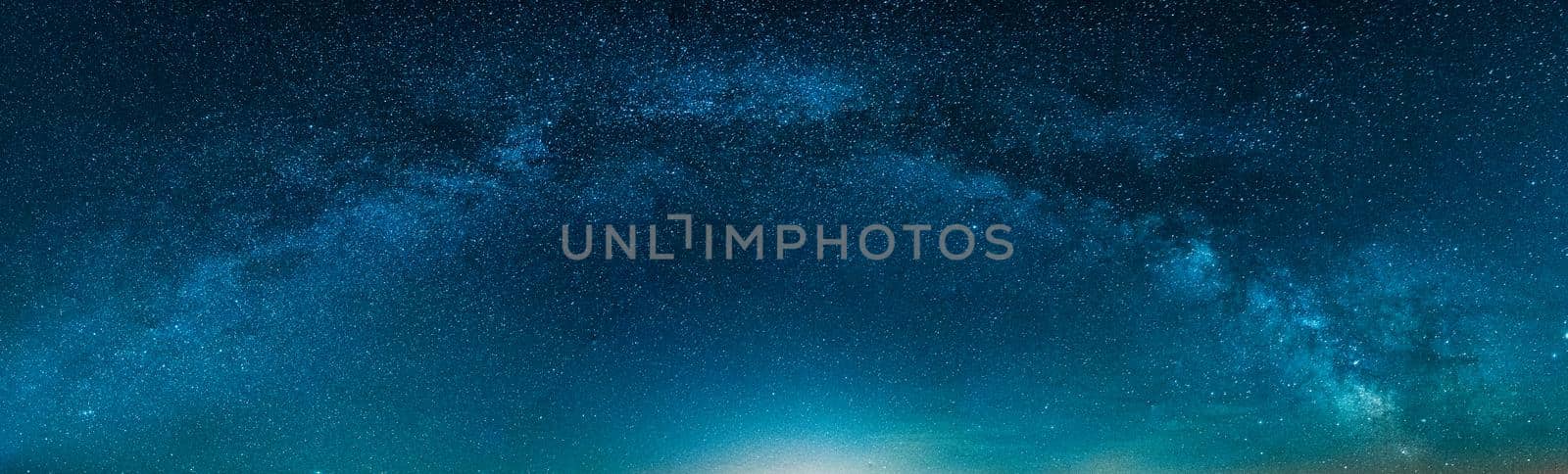 Amazing Panoramic Landscape view of Milky way over Night sky. High quality photo