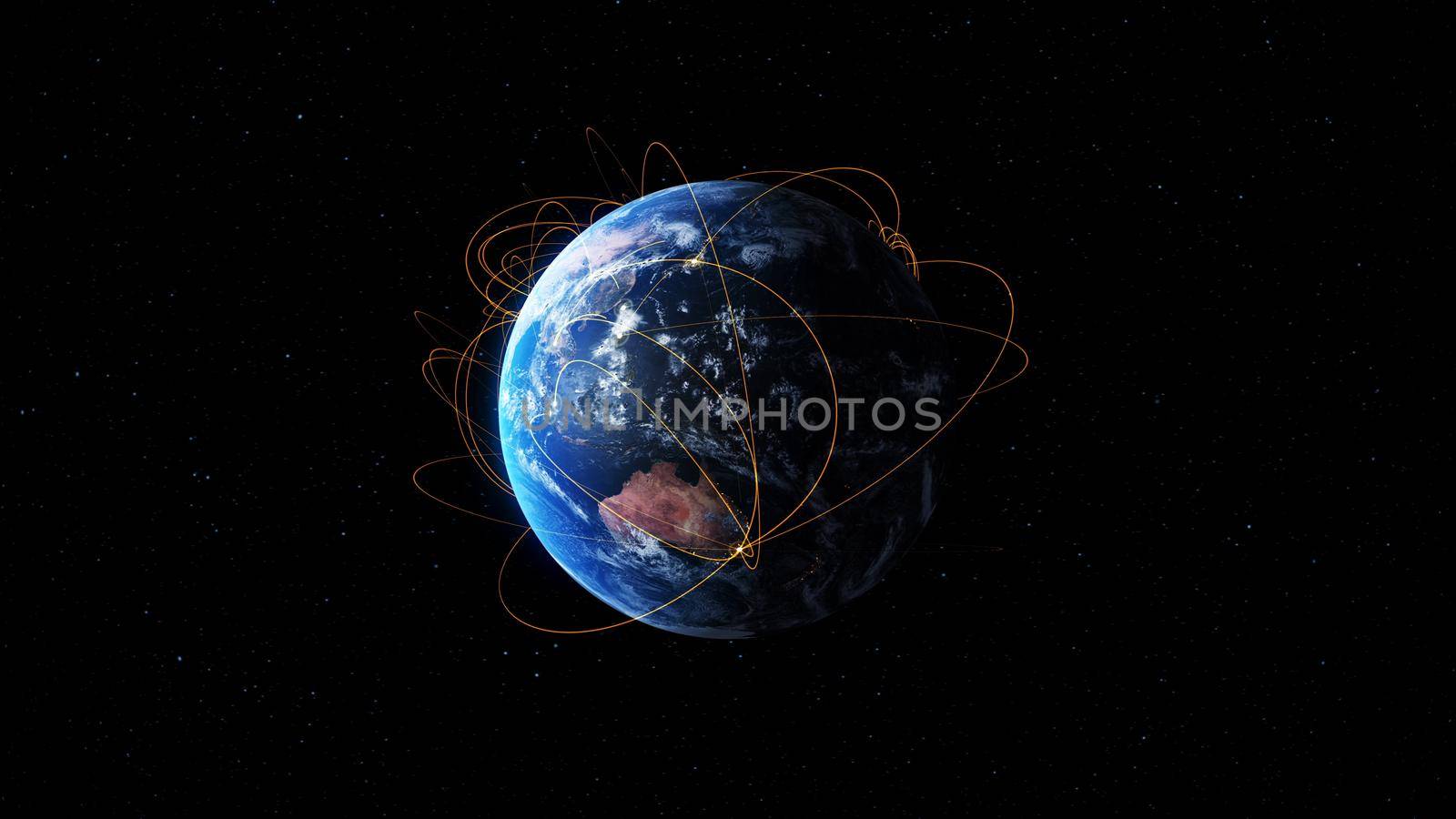Global network and internet connection in orbital earth globe by biancoblue