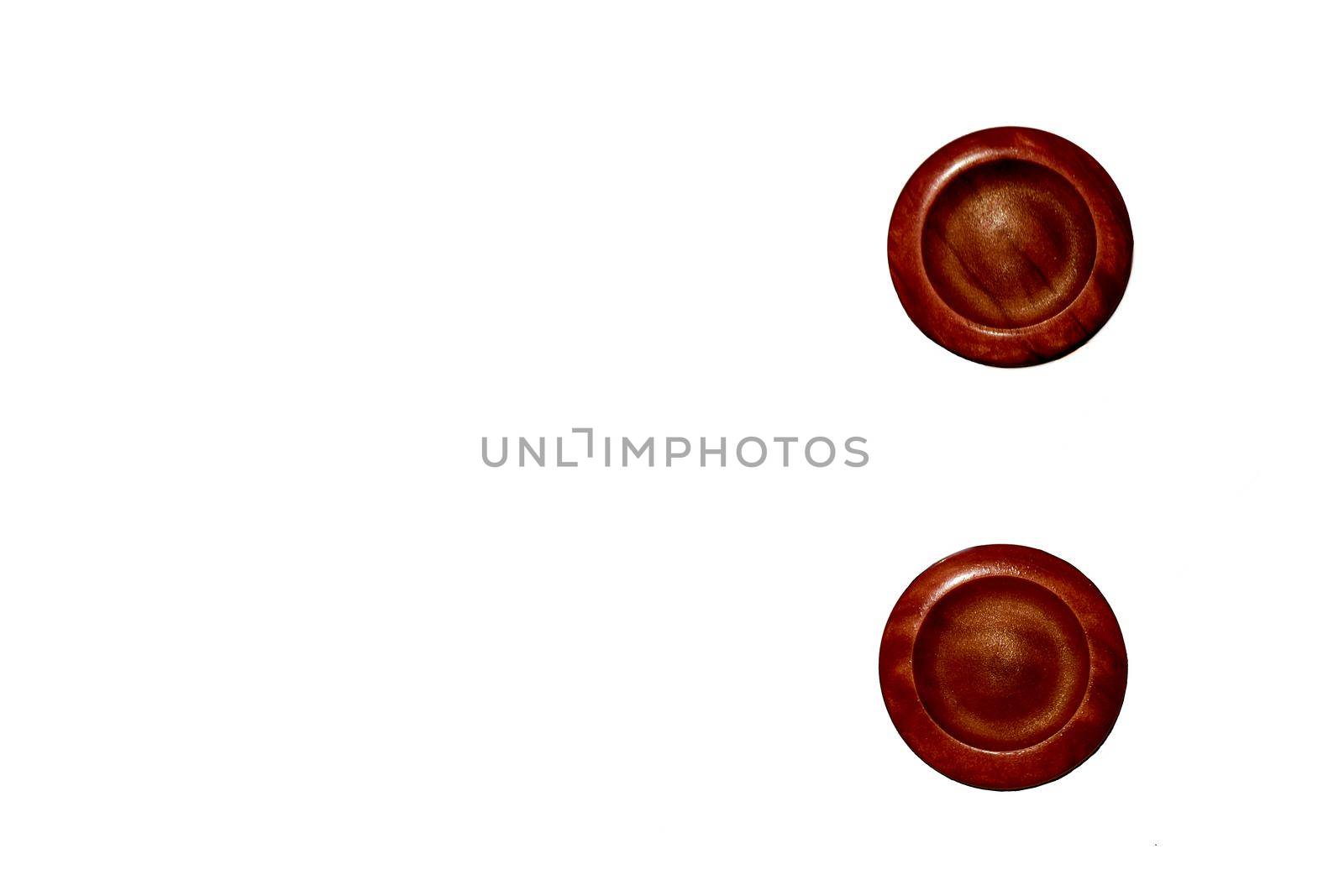 Two red copper ginger wooden isolated circles. Elements of art and decoration by jovani68