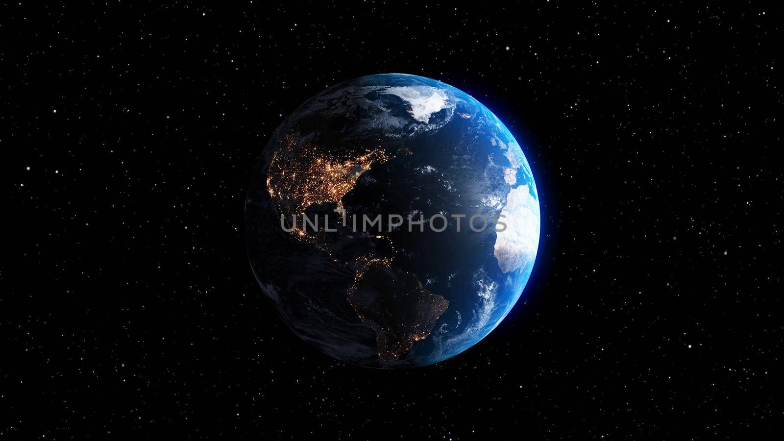 Planet earth with realistic geography surface and orbital 3D cloud atmosphere . Outer space view of world globe sphere of continents . 3D rendering graphic . Elements of this image furnished by NASA .