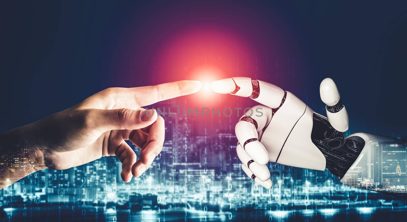 3D rendering futuristic droid robot technology development, artificial intelligence AI, and machine learning concept. Global robotic bionic science research for future of human life.