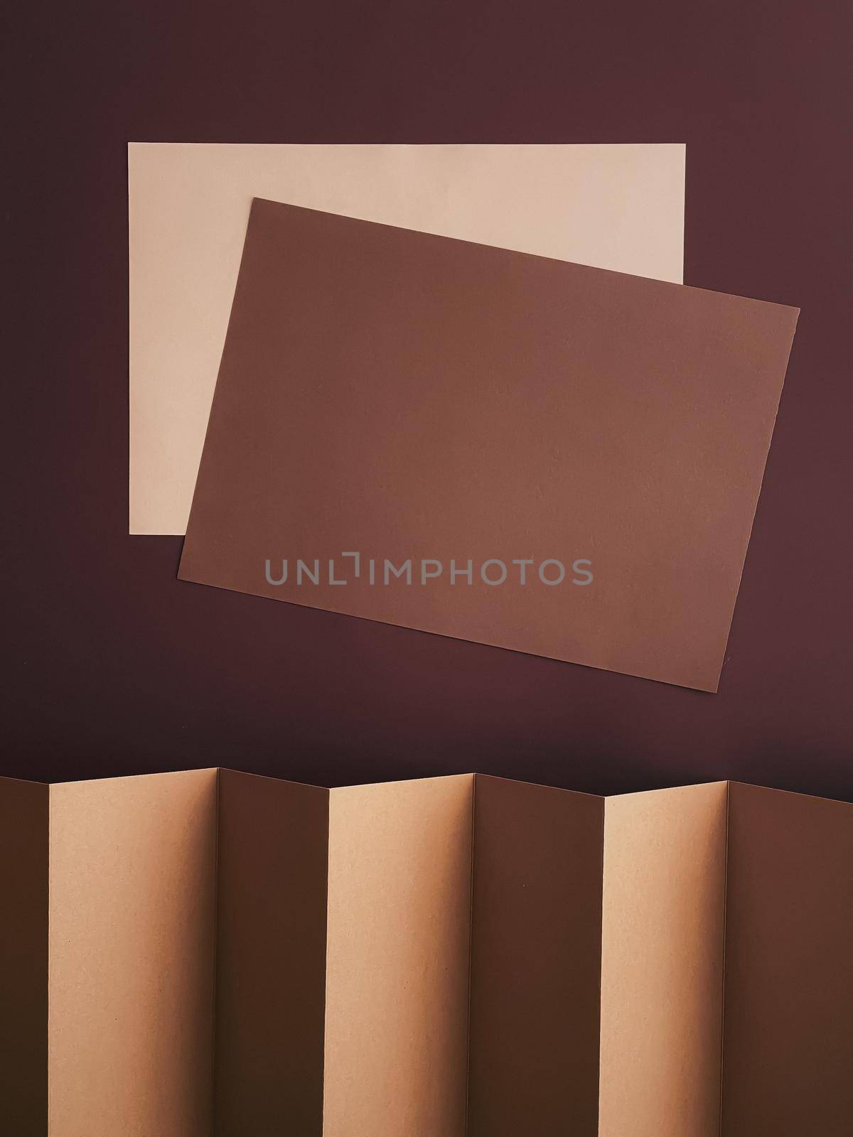 Beige and brown A4 papers as office stationery flatlay, luxury branding flat lay and brand identity design for mockups, work and creativity concept