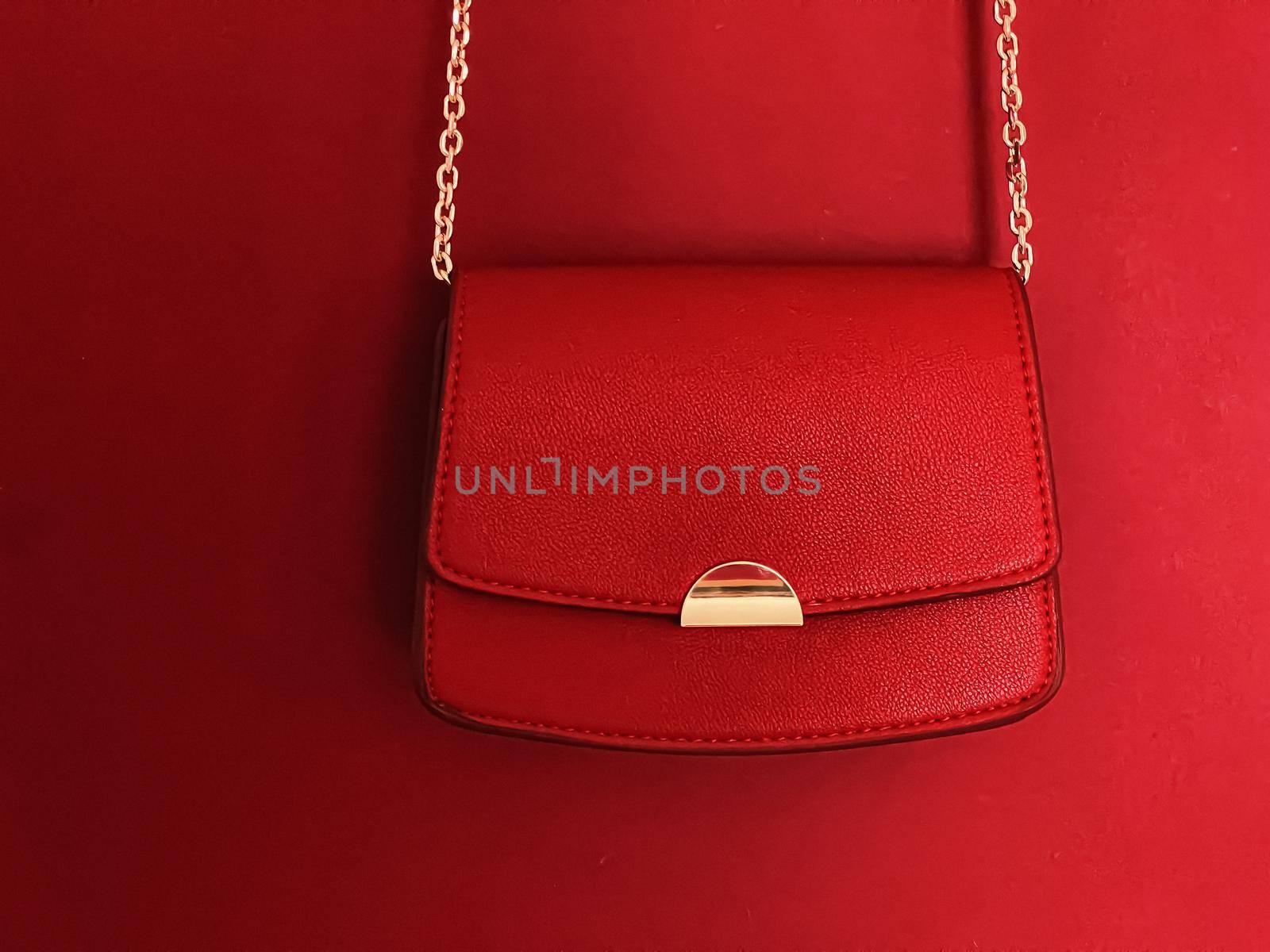 Red fashionable leather purse with gold details as designer bag and stylish accessory, female fashion and luxury style handbag collection concept